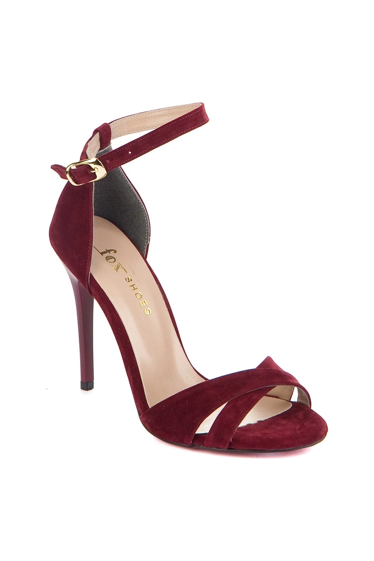 Fox Shoes Bordo Süet Kadın Topuklu Ayakkabı 7749113702 görsel 4