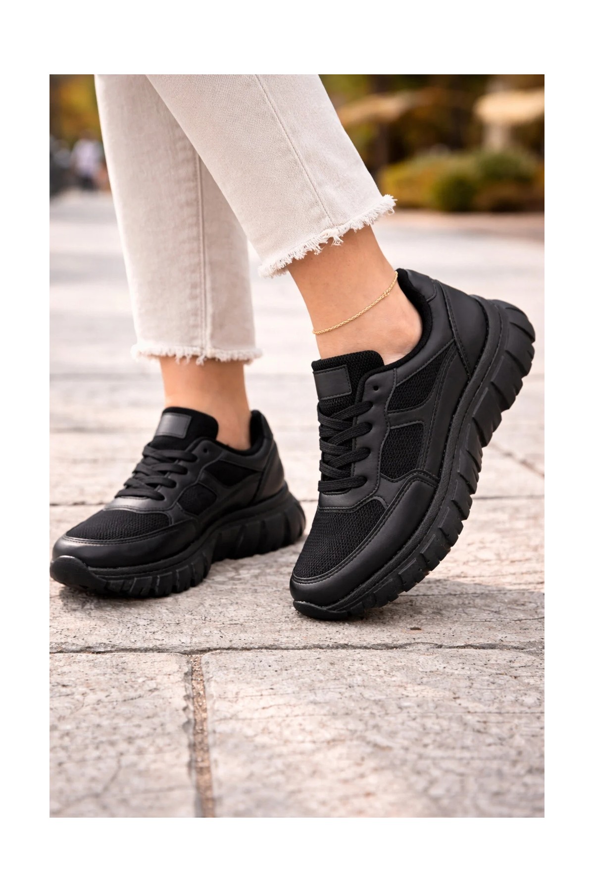 Emax Kalın Tabanlı Kadın Spor Ayakkabı, Günlük Rahat Kullanım, Bağcıklı Sneaker