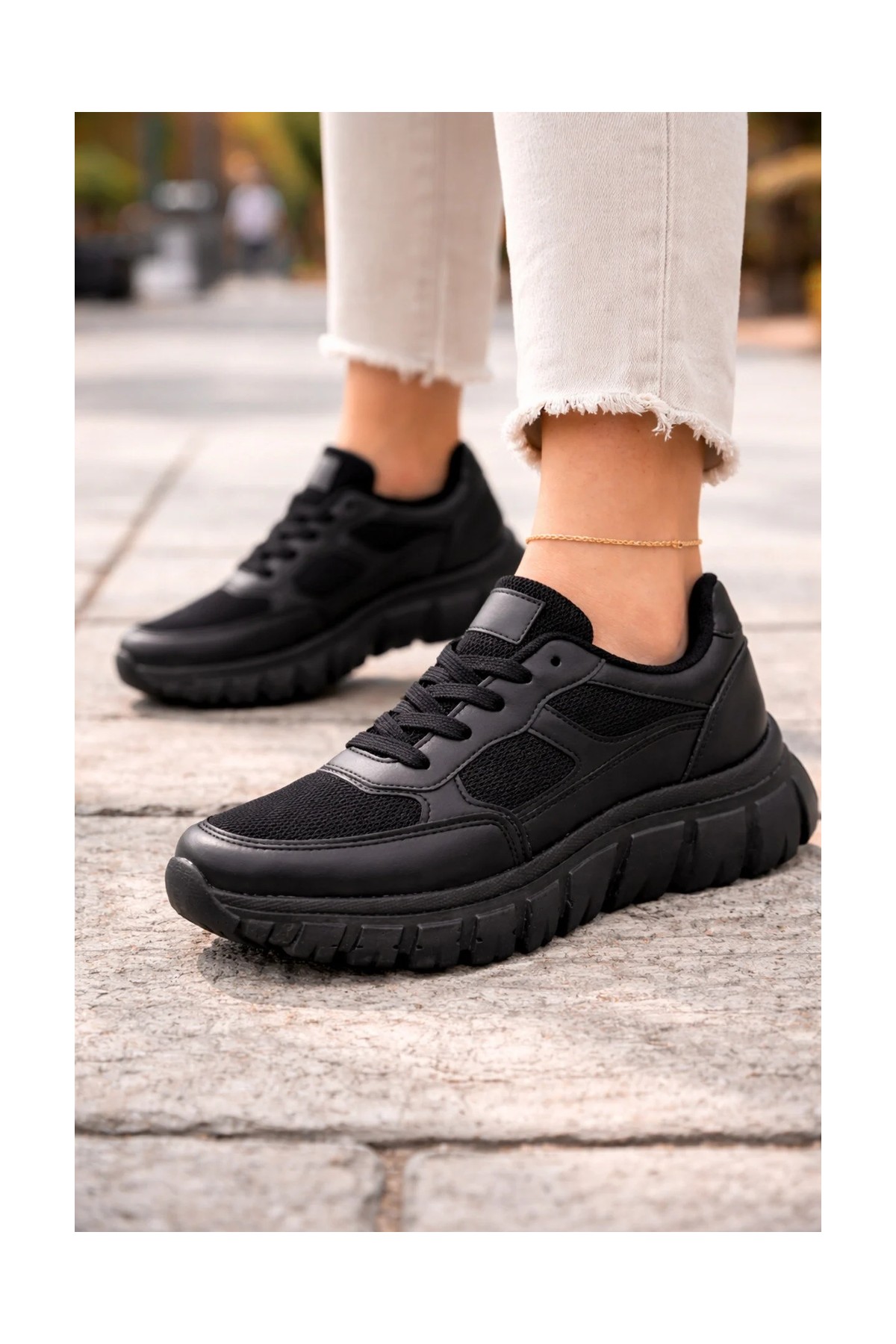 Emax Kalın Tabanlı Kadın Spor Ayakkabı, Günlük Rahat Kullanım, Bağcıklı Sneaker görsel 2