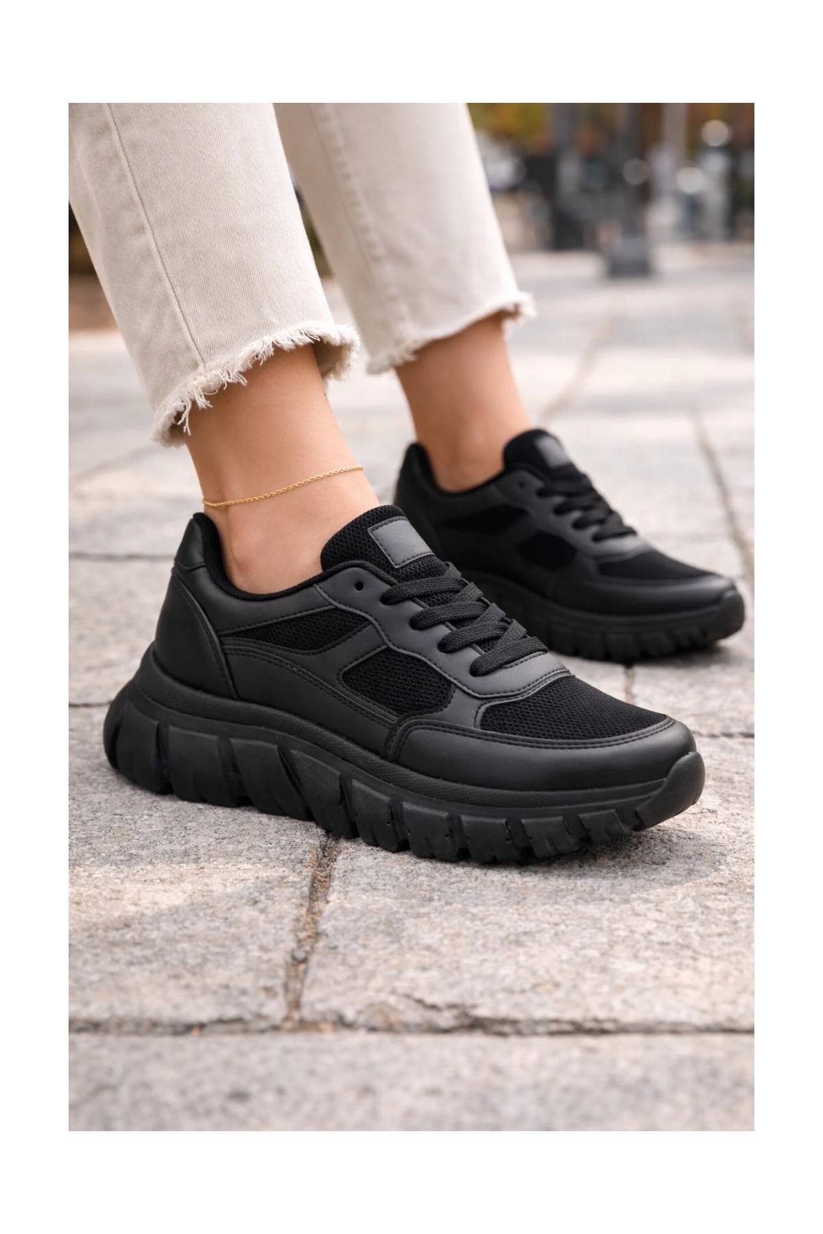 Emax Kalın Tabanlı Kadın Spor Ayakkabı, Günlük Rahat Kullanım, Bağcıklı Sneaker görsel 3