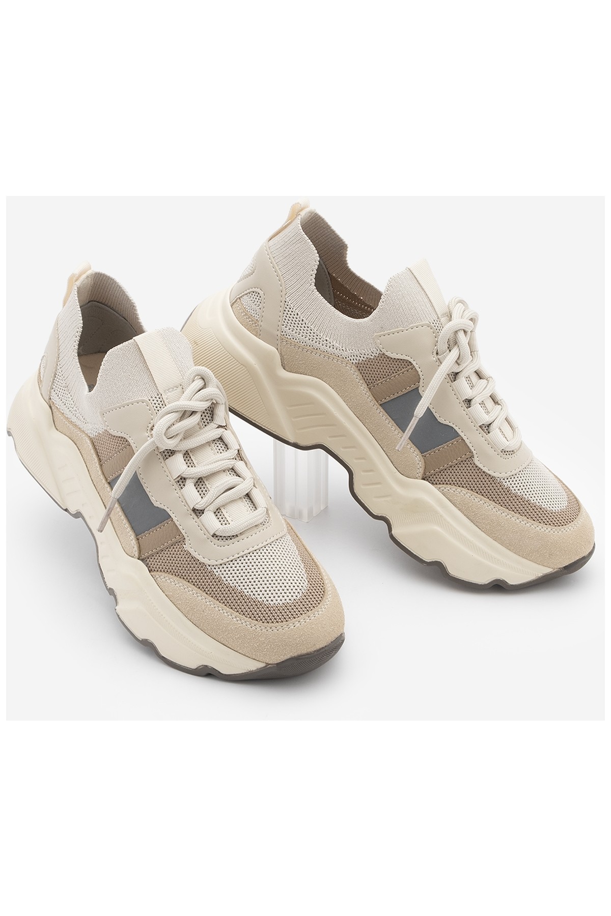 Marjin Kadın Sneaker Yüksek Taban Triko Spor Ayakkabı Volente Haki