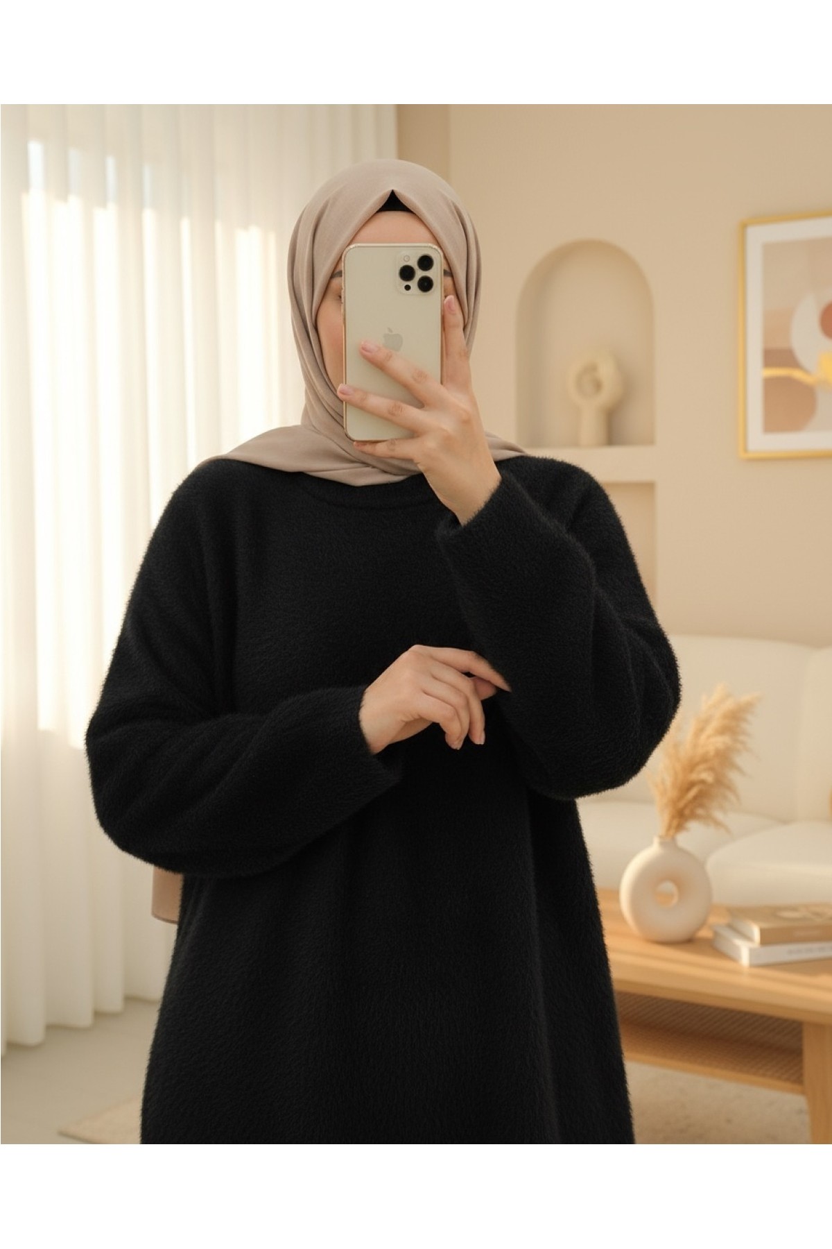 Moda Morfo Sakallı Uzun Salaş Triko Tunik -Siyah görsel 8