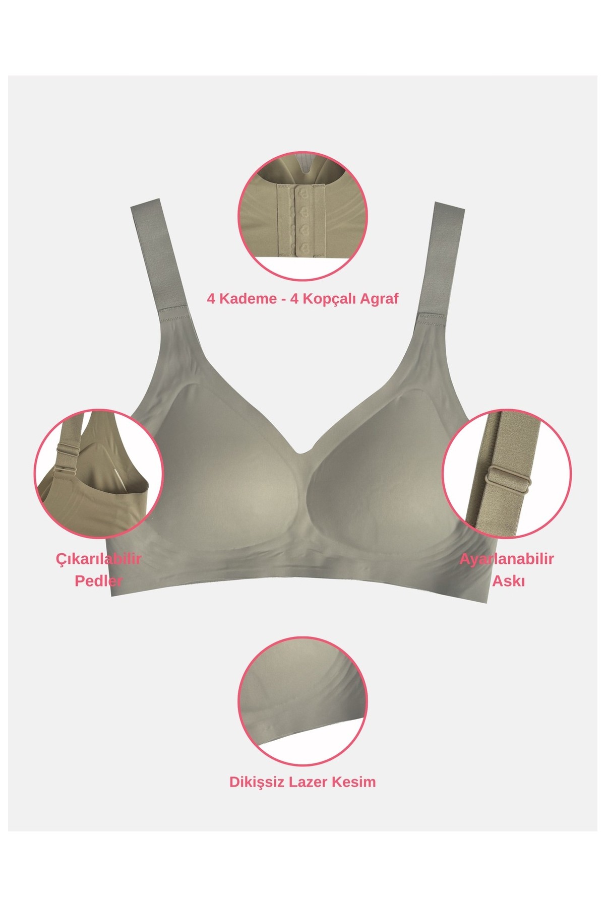 Alya Underwear Kadın Ultra Rahat Kalıplı Kalın Askılı Lazer Kesim Görünmez Sütyen görsel 5