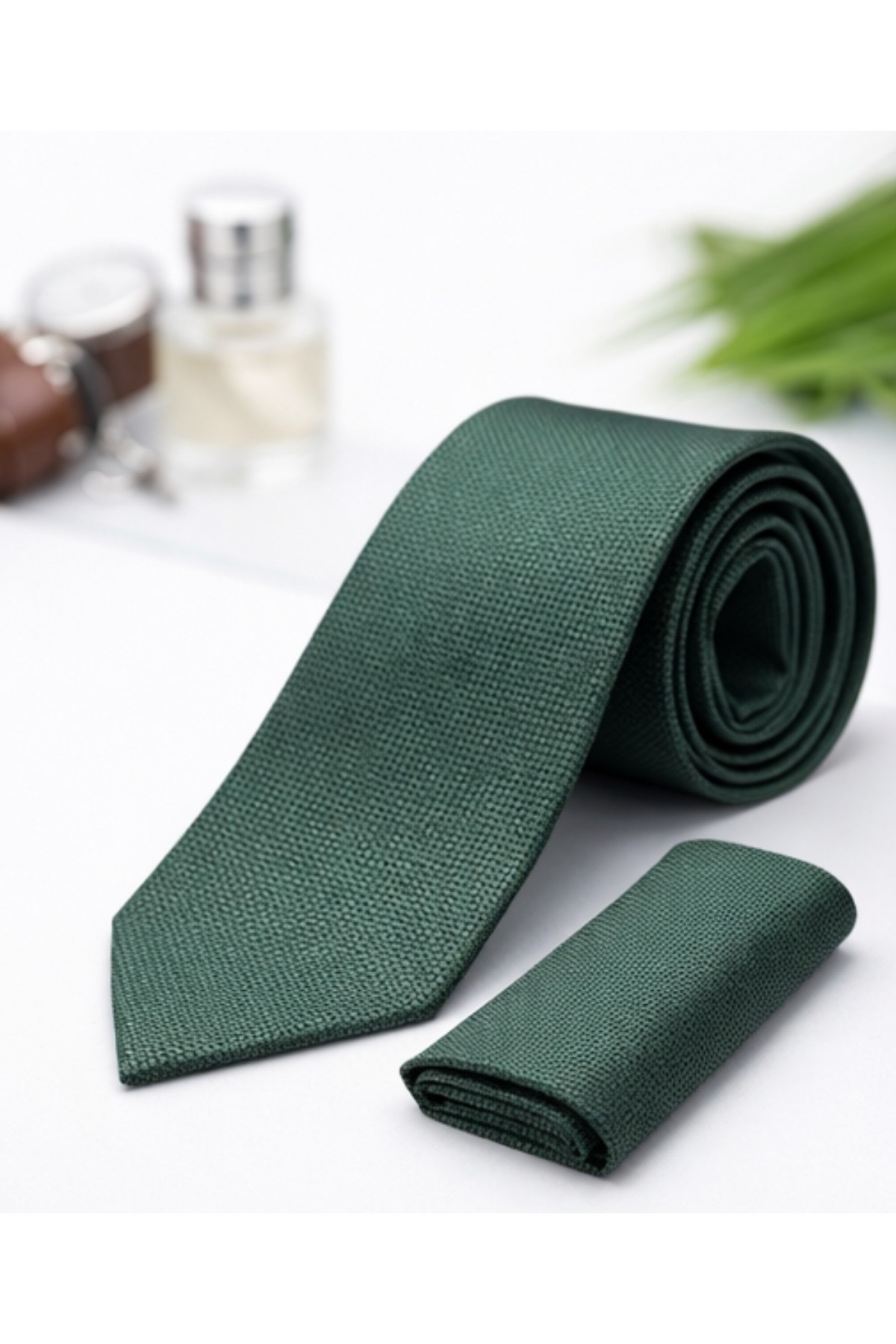 Gambocci Unisex Armürlü Kuş Gözü Desenli Slim Fit Mendilli Kravat