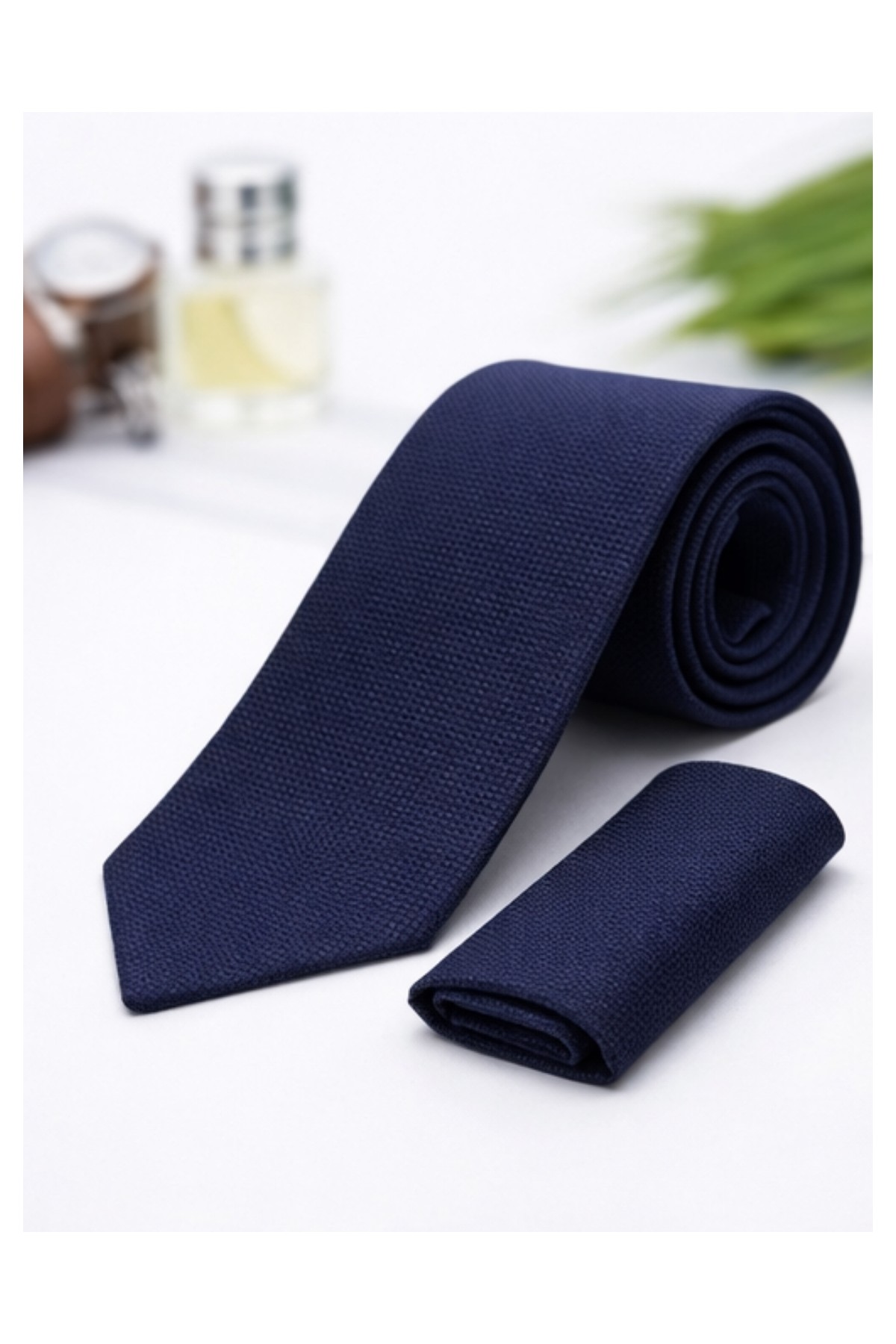 Gambocci Unisex Armürlü Kuş Gözü Desenli Slim Fit Mendilli Kravat