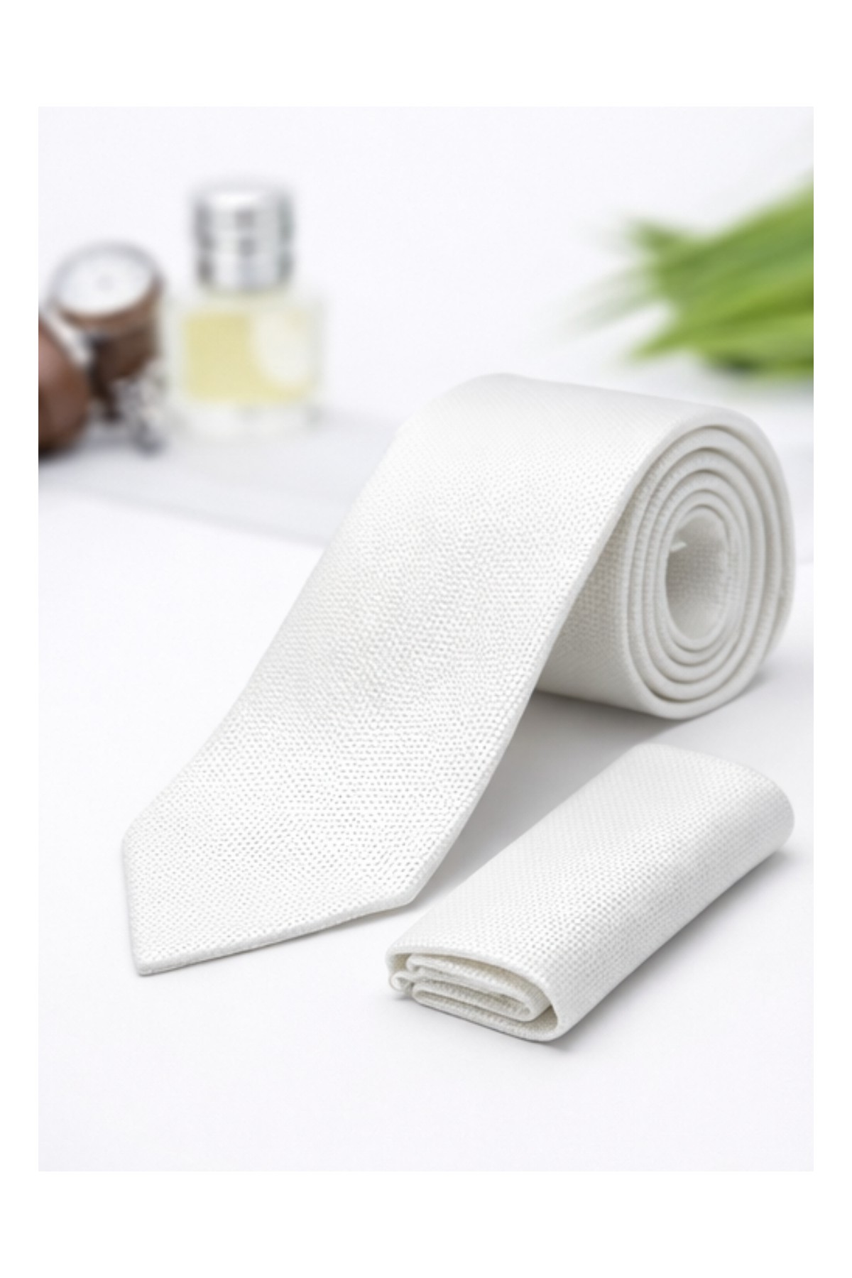 Gambocci Unisex Armürlü Kuş Gözü Desenli Slim Fit Mendilli Kravat görsel 8