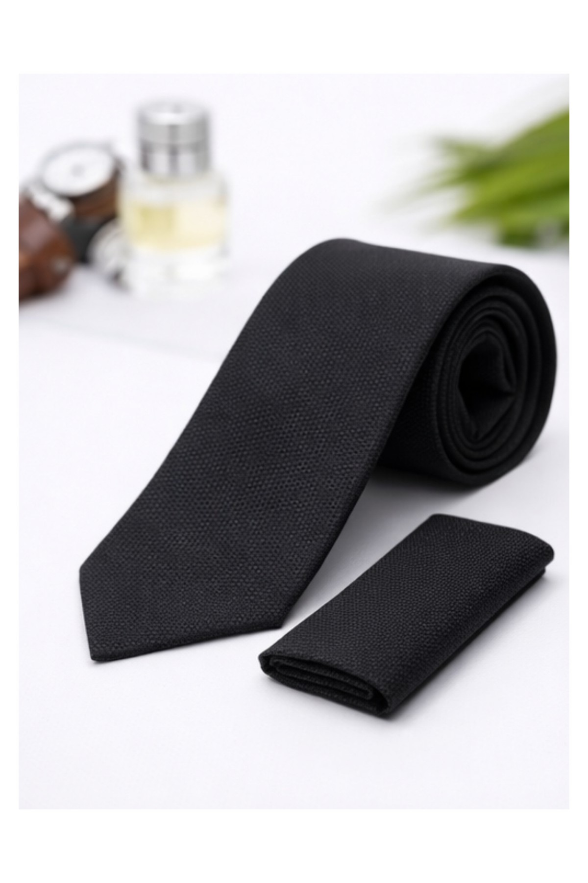 Gambocci Unisex Armürlü Kuş Gözü Desenli Slim Fit Mendilli Kravat
