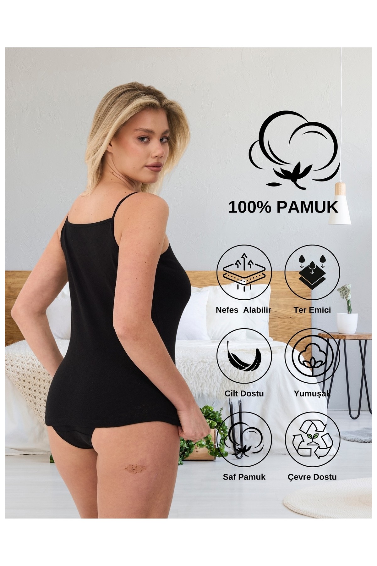 Alya Underwear %100 Pamuk Kumaşlı Ip Askılı Kadın Atlet Jakarlı Ribana Kalp Işlemeli 5\'li Paket görsel 3
