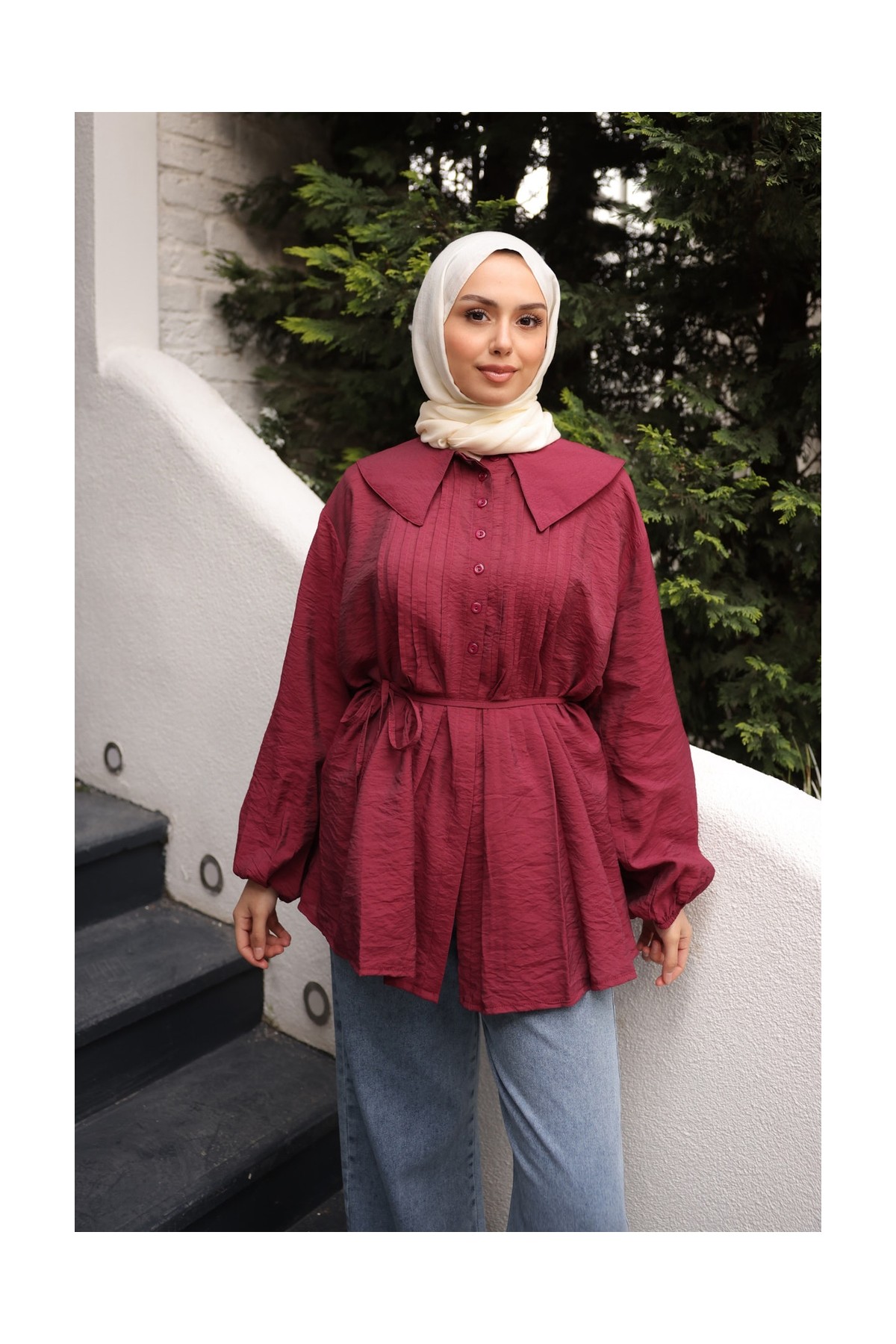 İmaj Butik Bebe Mavi Bebe Yaka Bel Bağlamalı Gömlek