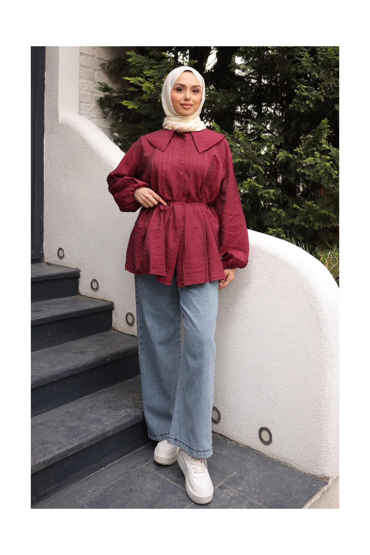 İmaj Butik Bebe Mavi Bebe Yaka Bel Bağlamalı Gömlek görsel 2
