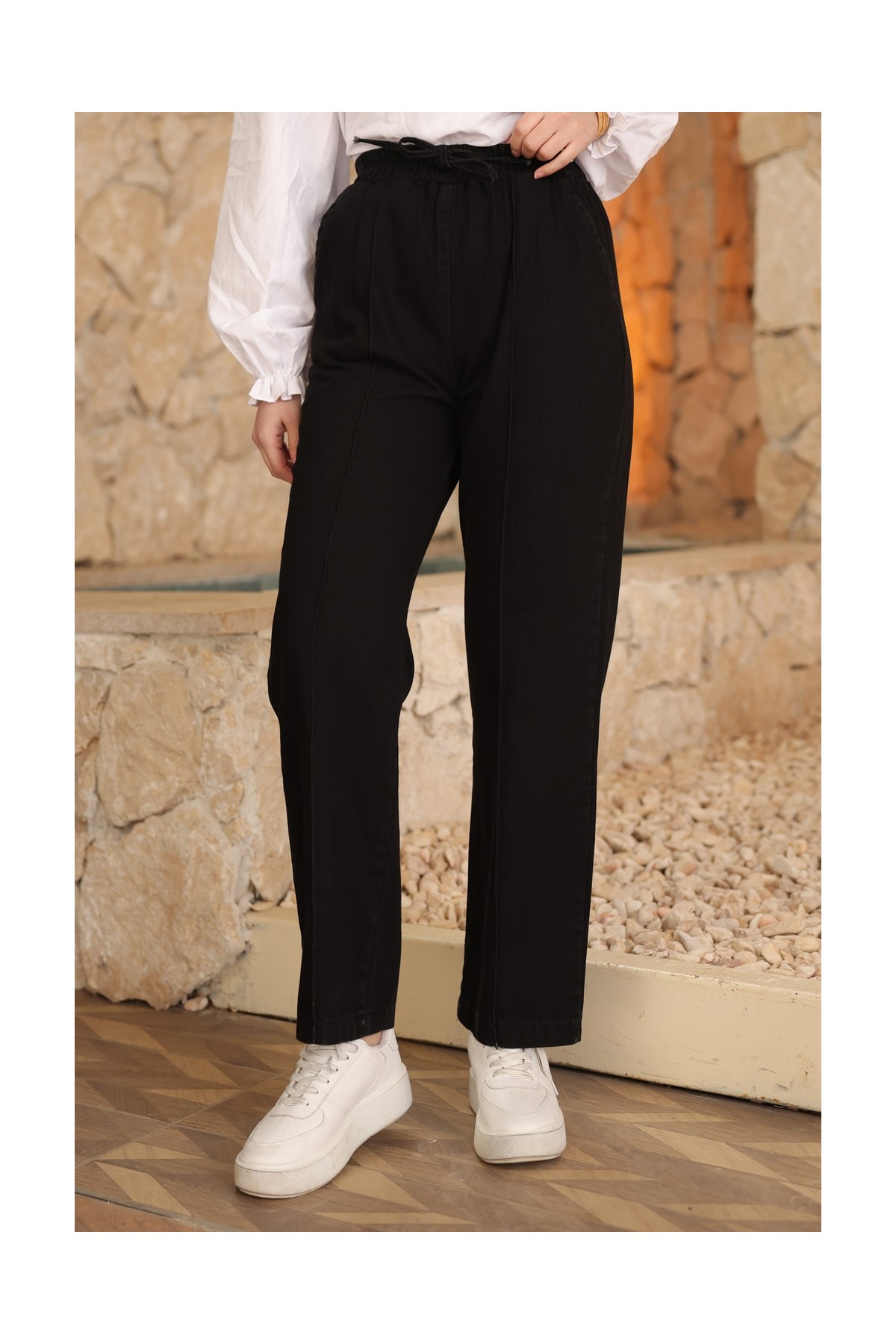 İmaj Butik Lacivert Bel Lastikli Çimalı Kot Pantolon görsel 6