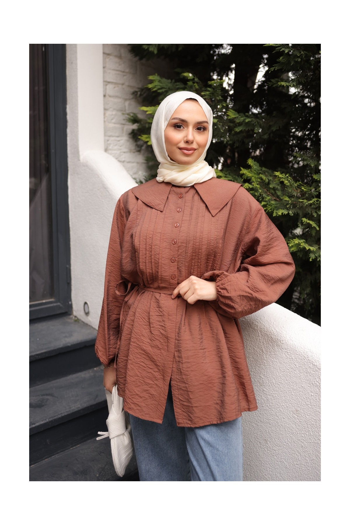İmaj Butik Bebe Mavi Bebe Yaka Bel Bağlamalı Gömlek görsel 5