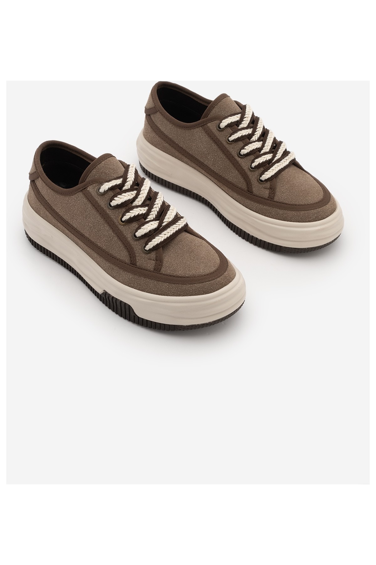 Marjin Kadın Sneaker Yüksek Taban Bağcıklı Bez Spor Ayakkabı Kotnel Siyah görsel 5