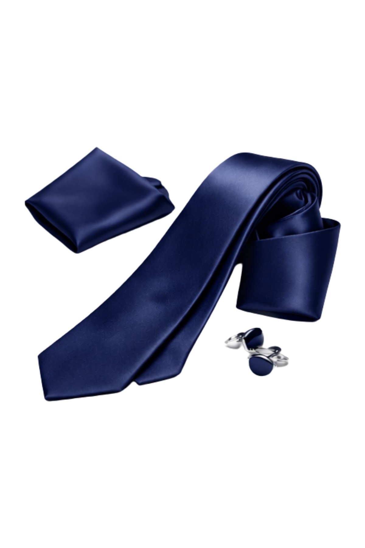 Gambocci Unisex Düz Slim Fit Klasik Mendilli Saten Kravat görsel 5