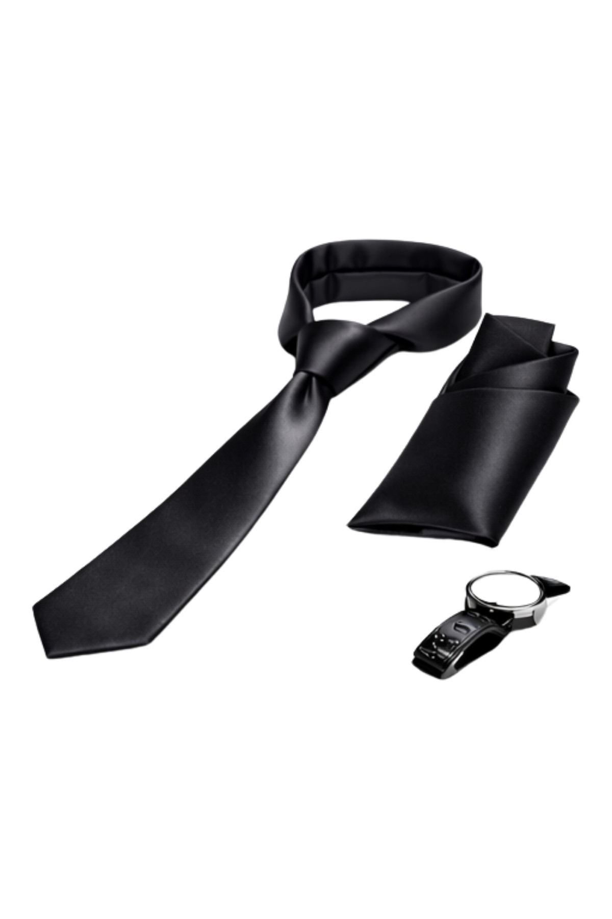 Gambocci Unisex Düz Slim Fit Klasik Mendilli Saten Kravat