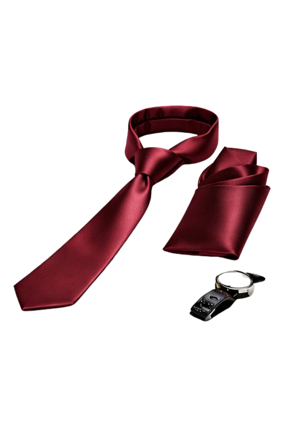 Gambocci Unisex Düz Slim Fit Klasik Mendilli Saten Kravat görsel 2