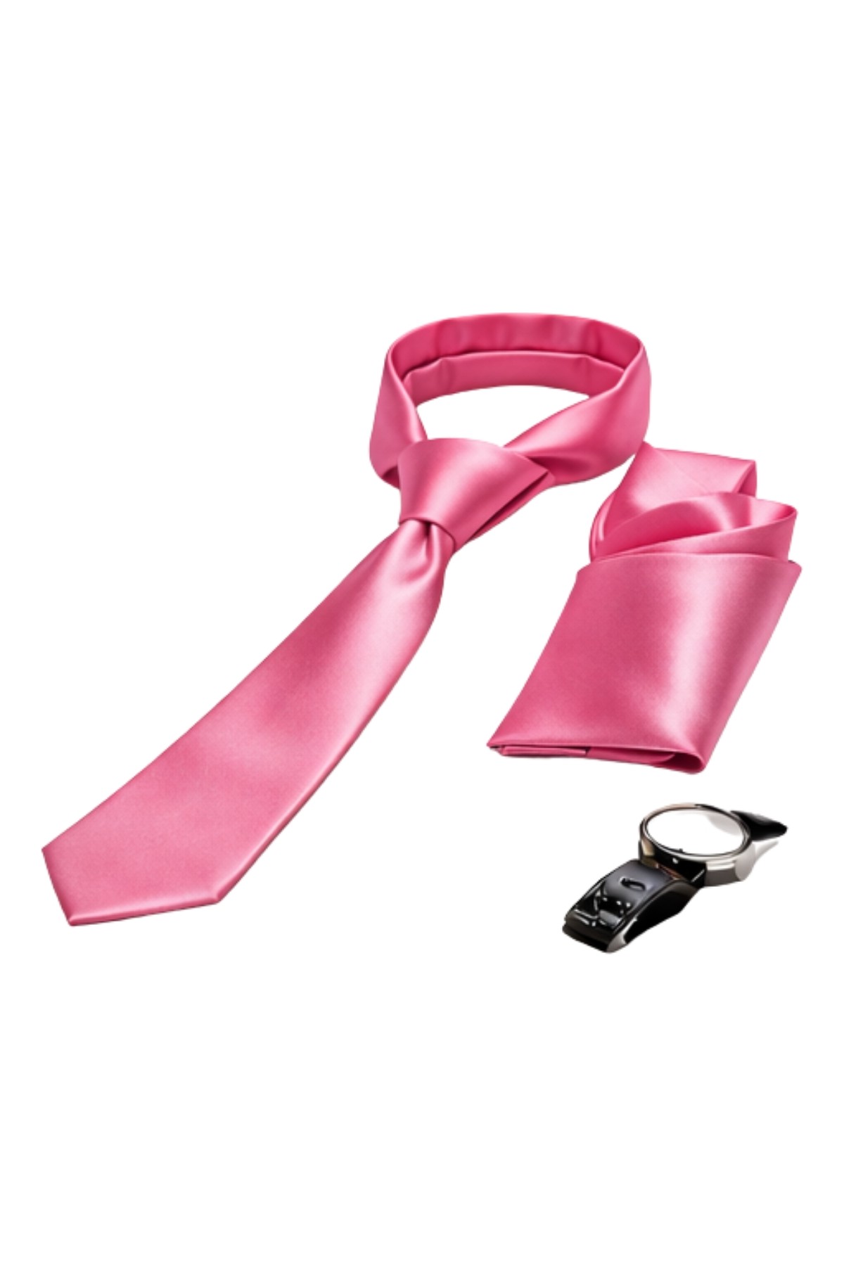 Gambocci Unisex Düz Slim Fit Klasik Mendilli Saten Kravat