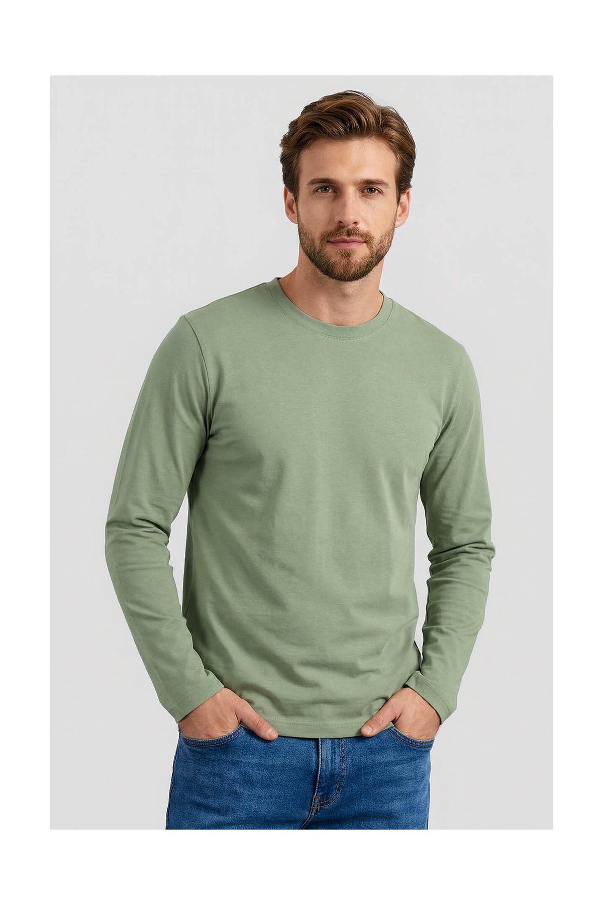 Tommy Life Koyu Bej Standart Fit Basic O Yaka Uzun Kollu İnce Erkek T-Shirt - 87997