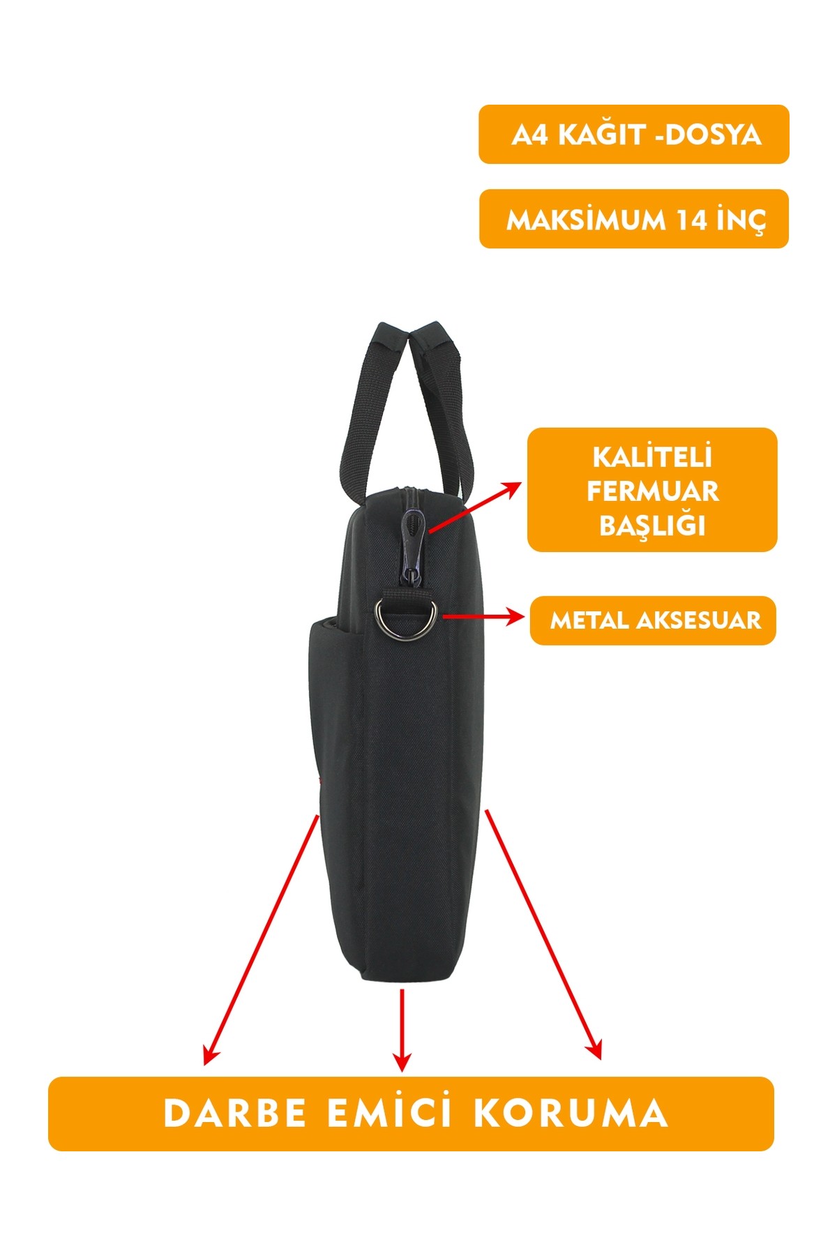 Dada 13,3"-14" inç Laptop Evrak Çantası Farklı Ölçülerde Tablet A4 Kağıt ve Dosya Uyumlu Darbe Emici Koruma Omuz Askılı görsel 4