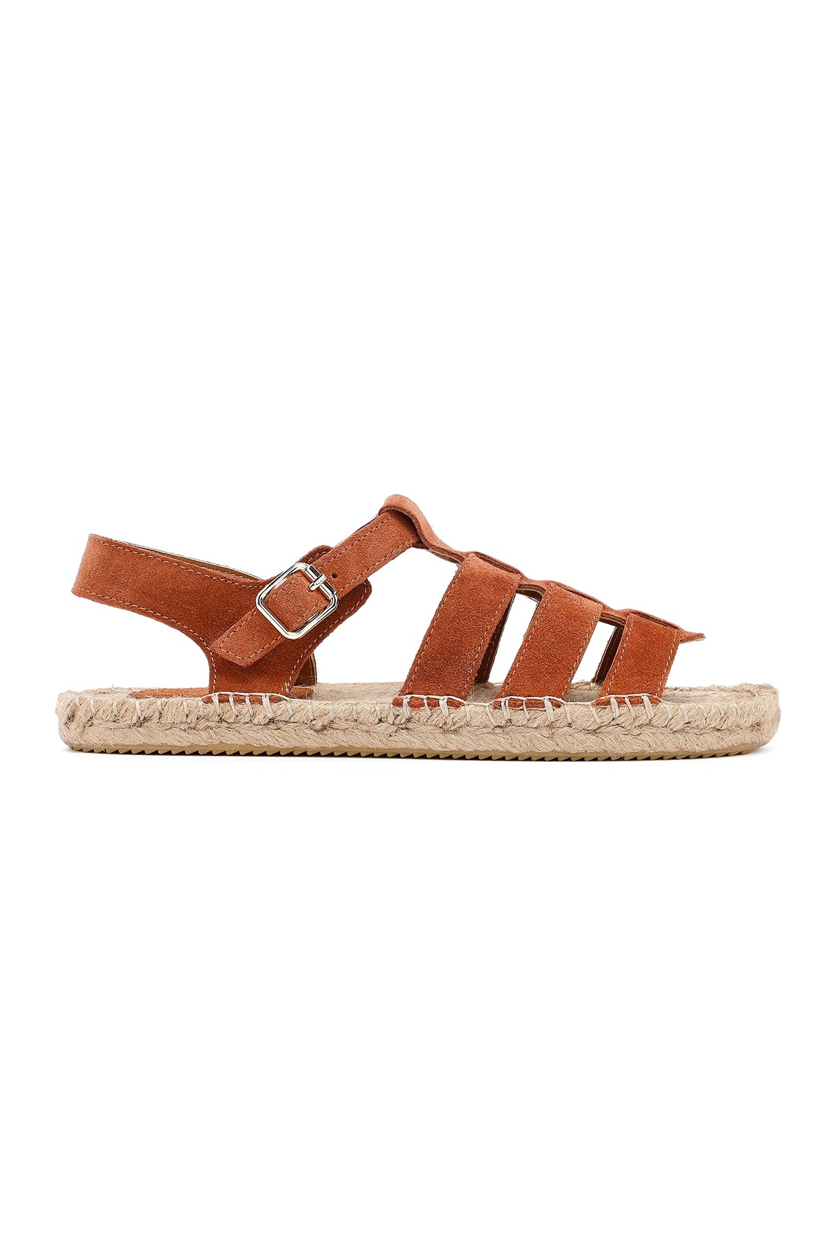 Derimod Kadın Taba Tokalı Süet Deri Espadril Sandalet 25SFD206410