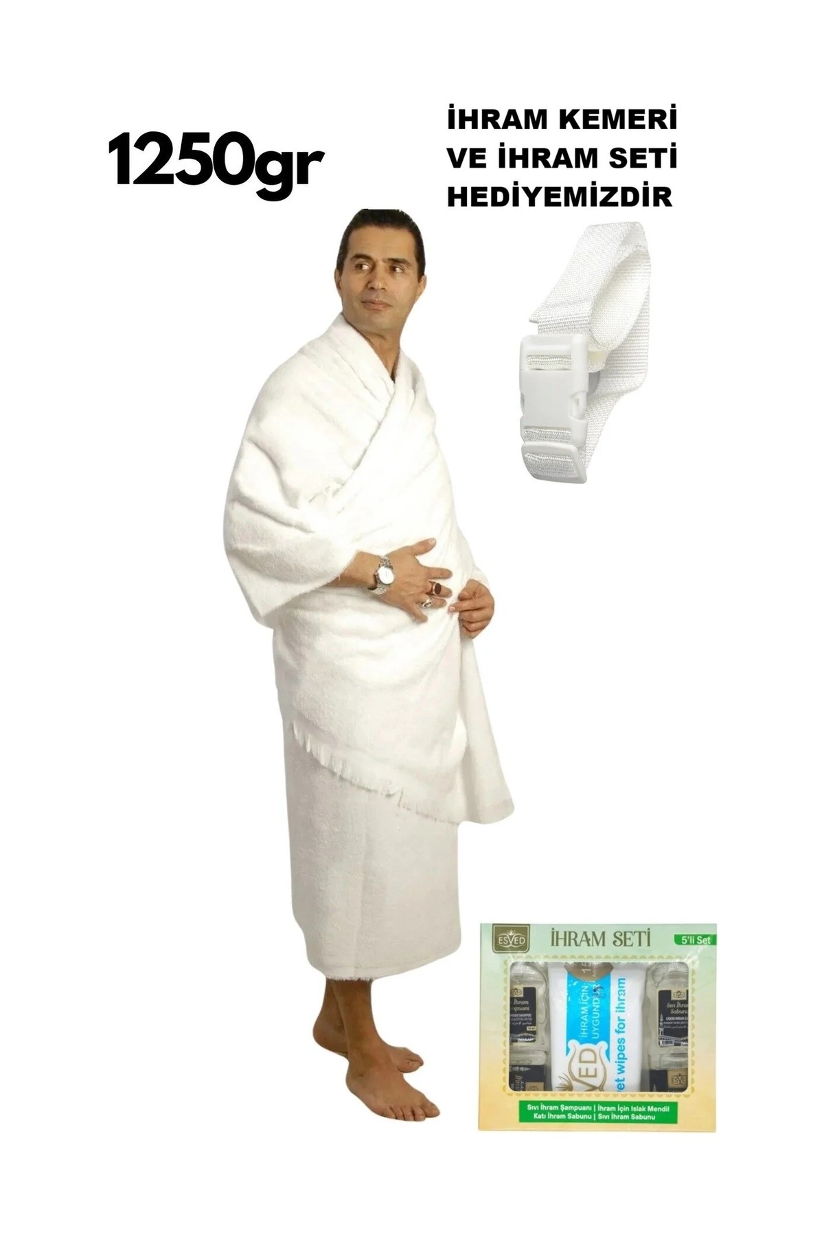 luxurianthome Lüks Hac Ihramı 1250 gr Ihram Kemeri ve Ihram Seti Hediye