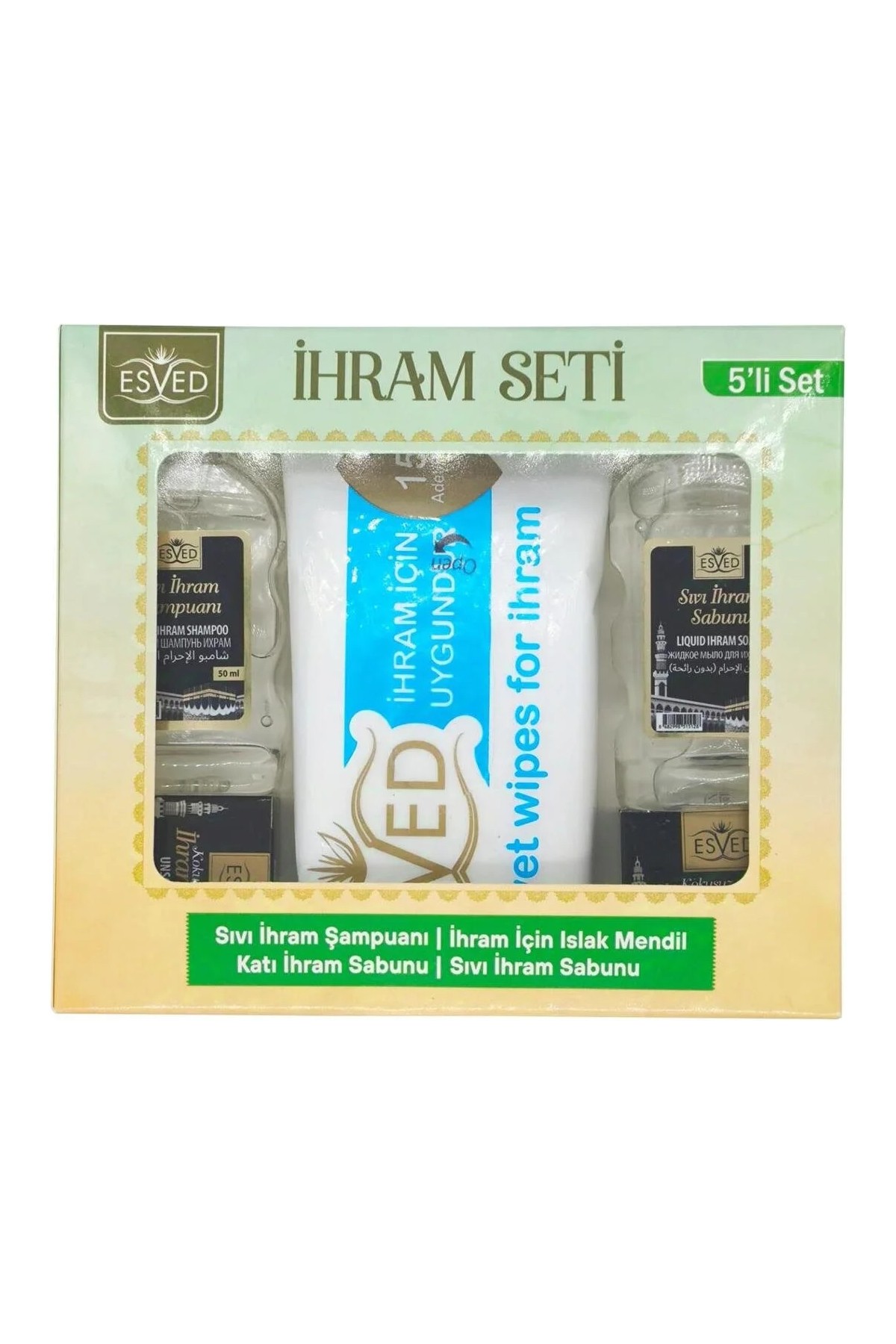luxurianthome Esved Kokusuz Ihram Seti 5li , Ihram Sıvı Sabunu, Ihram Şampuan, Ihram Sabun, Ihram Islak Mendil