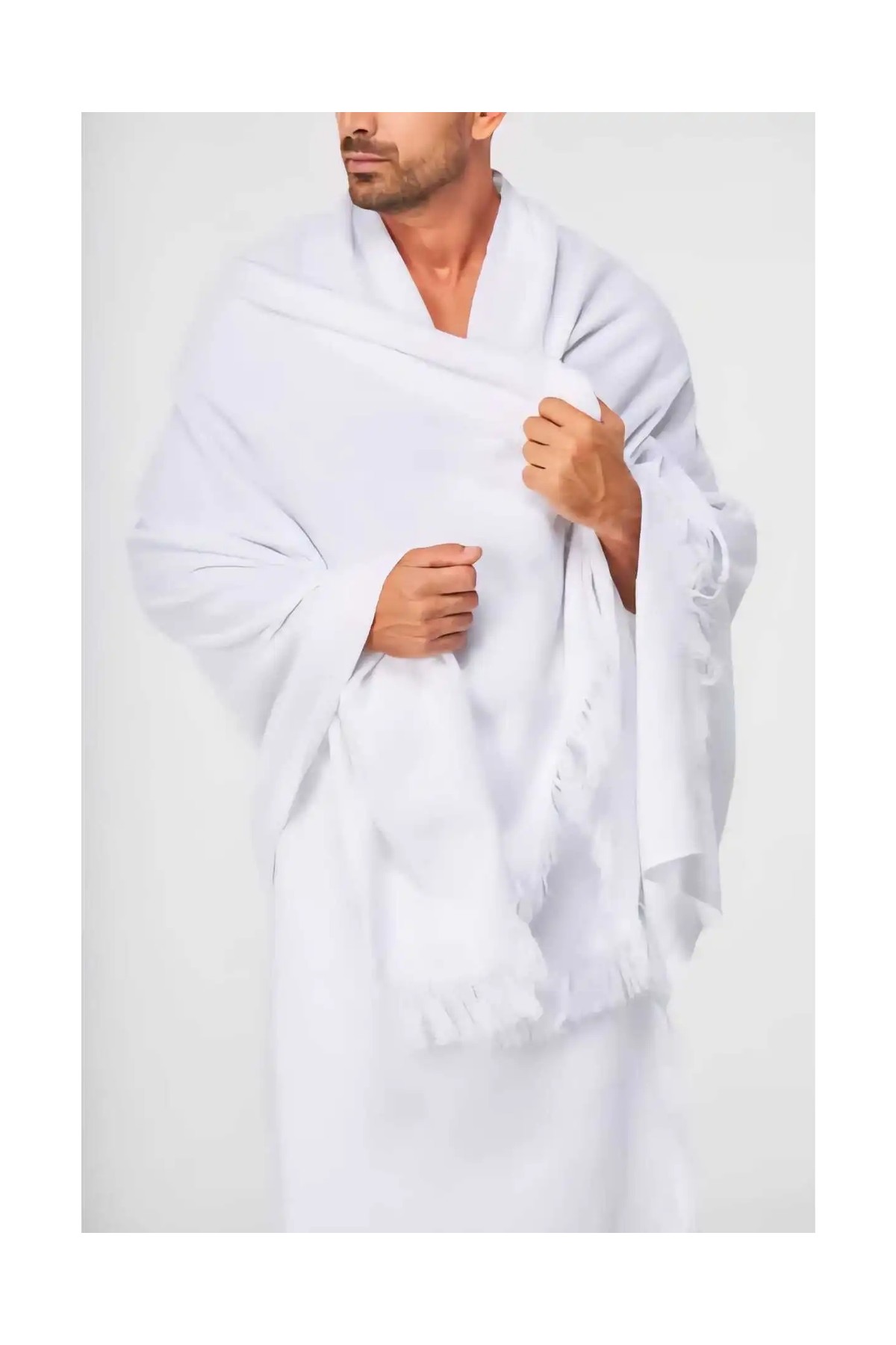 luxurianthome Lüks Erkek Hac Umre Ihram Takımı 110X210 cm - 1400GR Yumuşak Beyaz Pamuk (Iç Göstermez&çantalı)