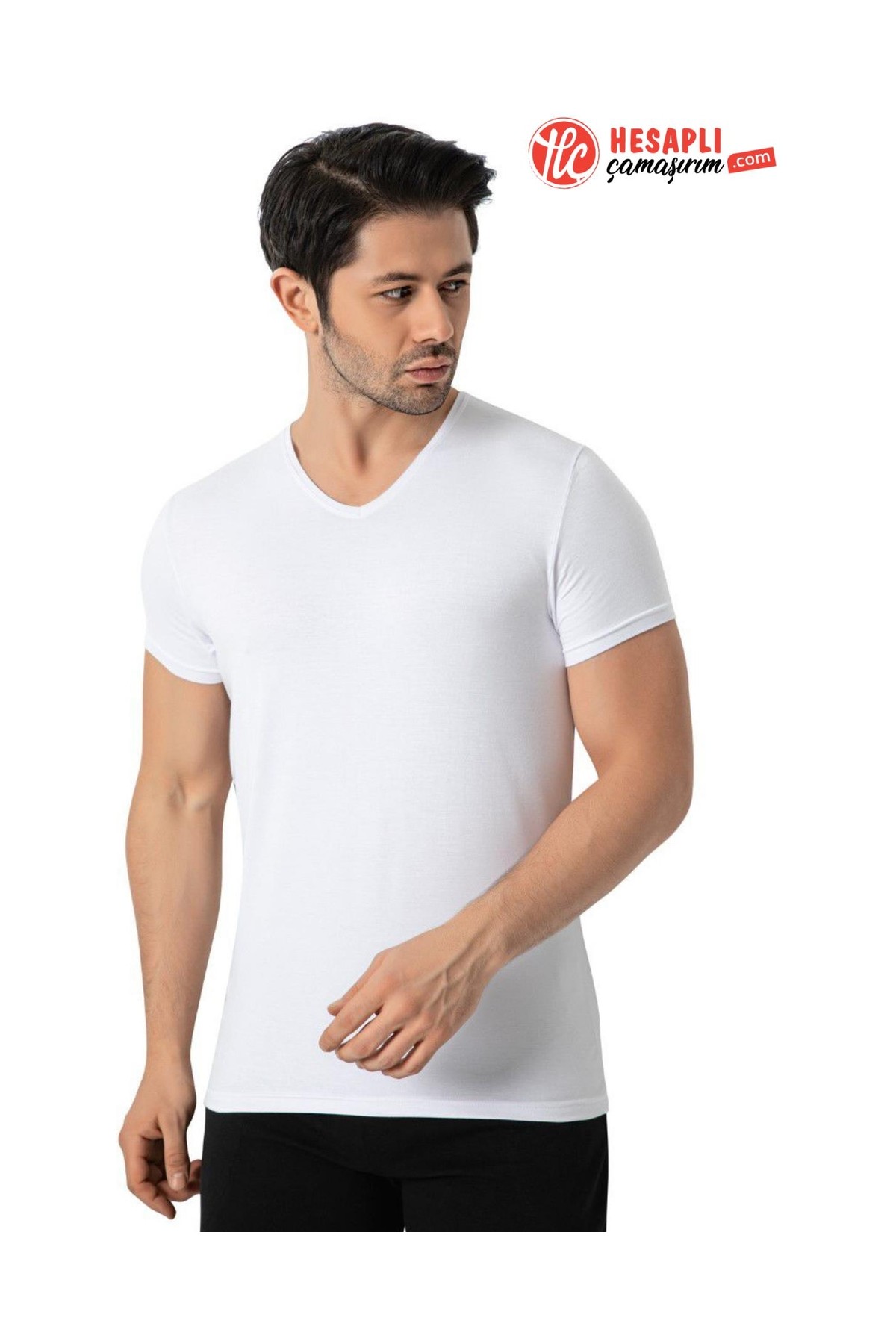 GOLDOREMİ LÜX DRM 3905 Erkek Bambu Nefes Alabilen İnce Rahat Yazlık Kumaş V Yaka Kısa Kollu T-Shirt