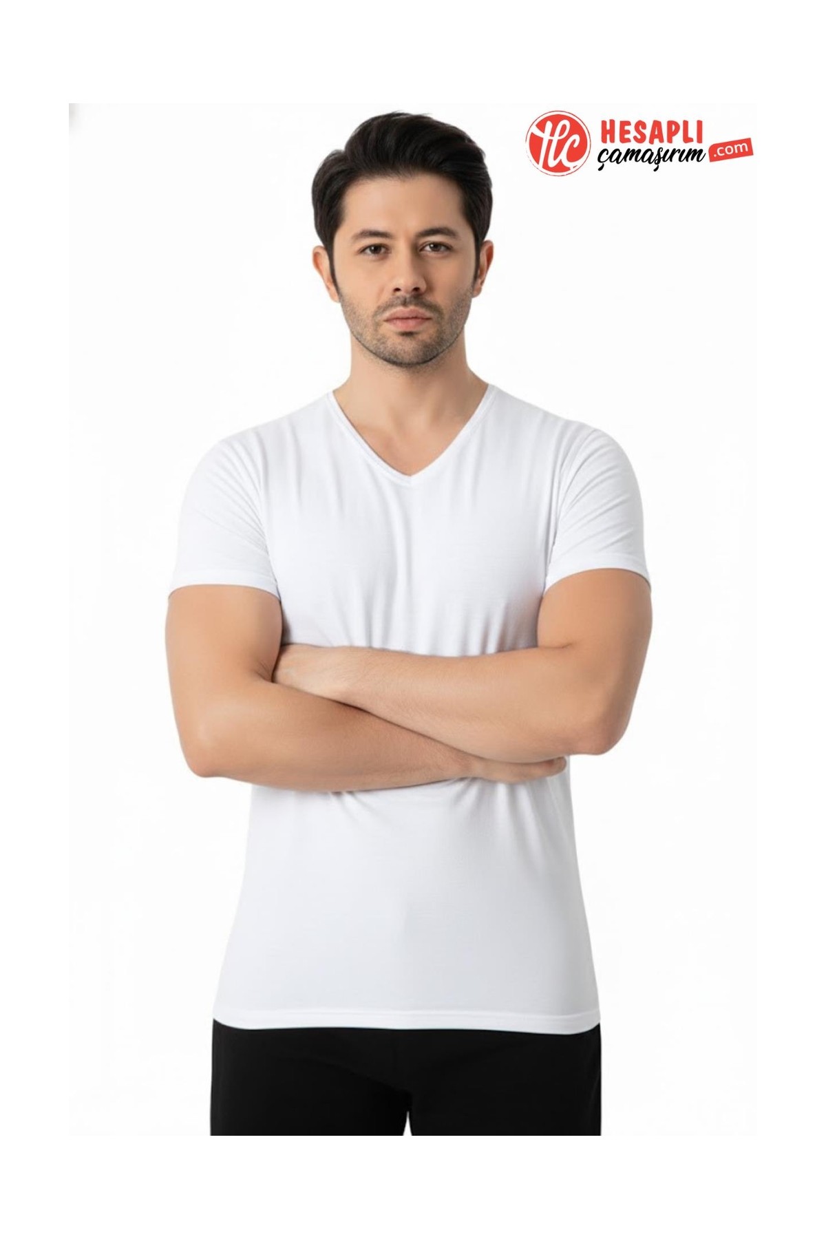 GOLDOREMİ LÜX DRM 3905 Erkek Bambu Nefes Alabilen İnce Rahat Yazlık Kumaş V Yaka Kısa Kollu T-Shirt görsel 2