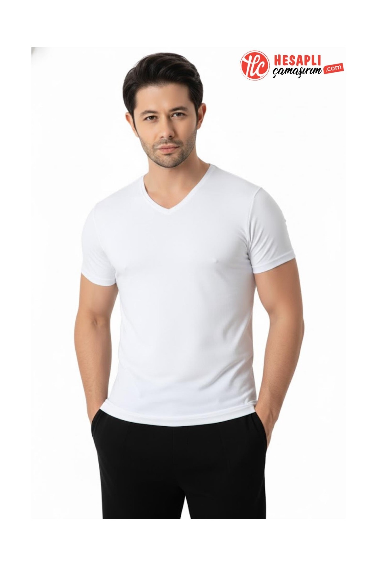 GOLDOREMİ LÜX DRM 3905 Erkek Bambu Nefes Alabilen İnce Rahat Yazlık Kumaş V Yaka Kısa Kollu T-Shirt görsel 3