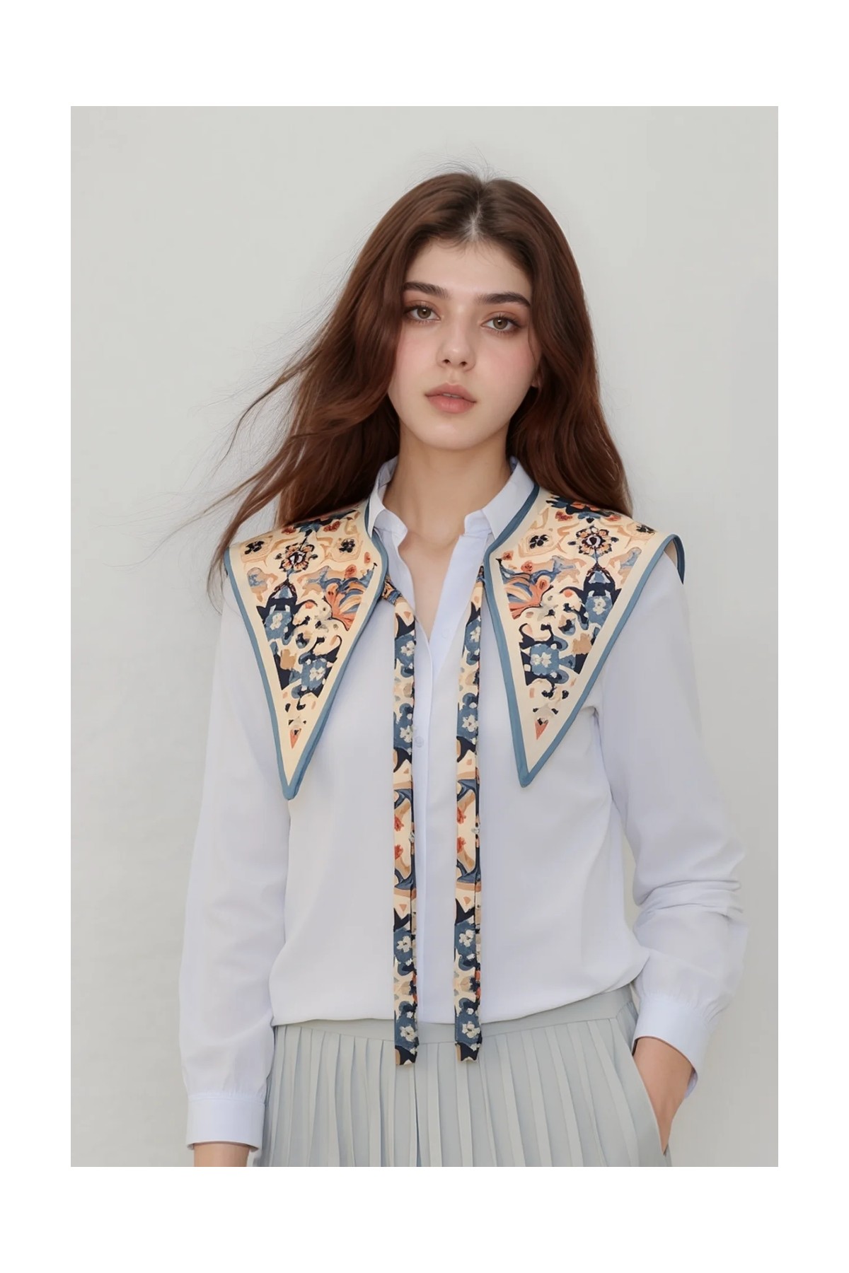 Walkenzo Osmanlı Çini Desenli Kadın Omuz Şalı |yakalık Fular