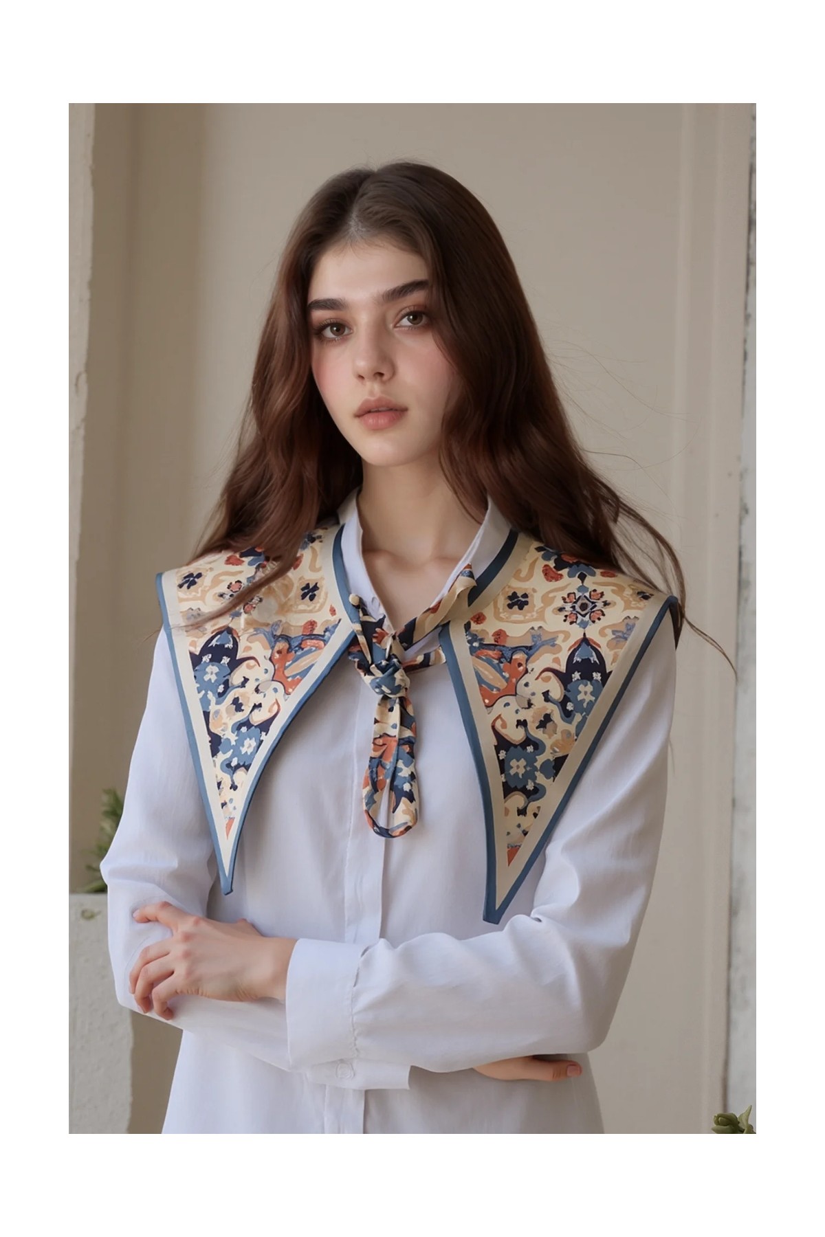 Walkenzo Osmanlı Çini Desenli Kadın Omuz Şalı |yakalık Fular görsel 2