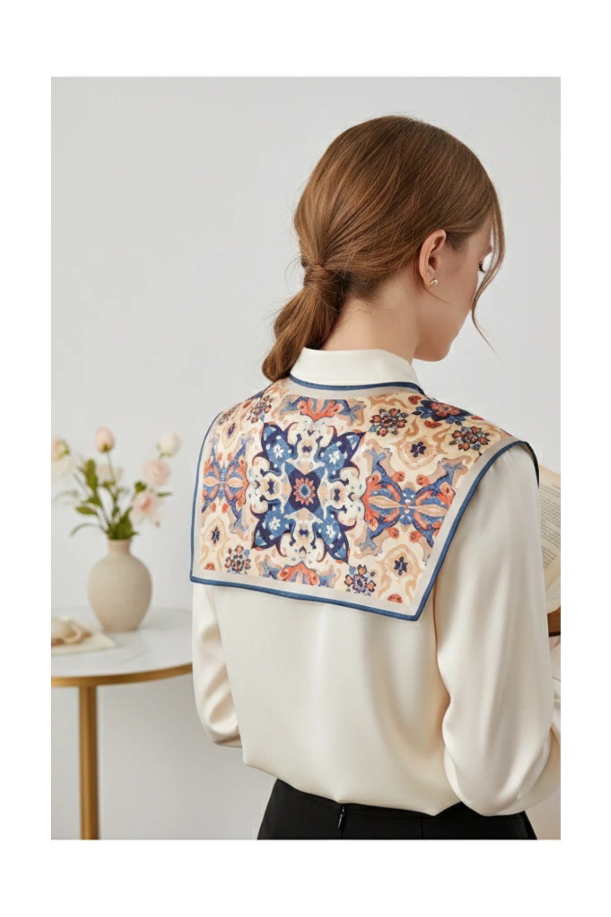 Walkenzo Osmanlı Çini Desenli Kadın Omuz Şalı |yakalık Fular görsel 3