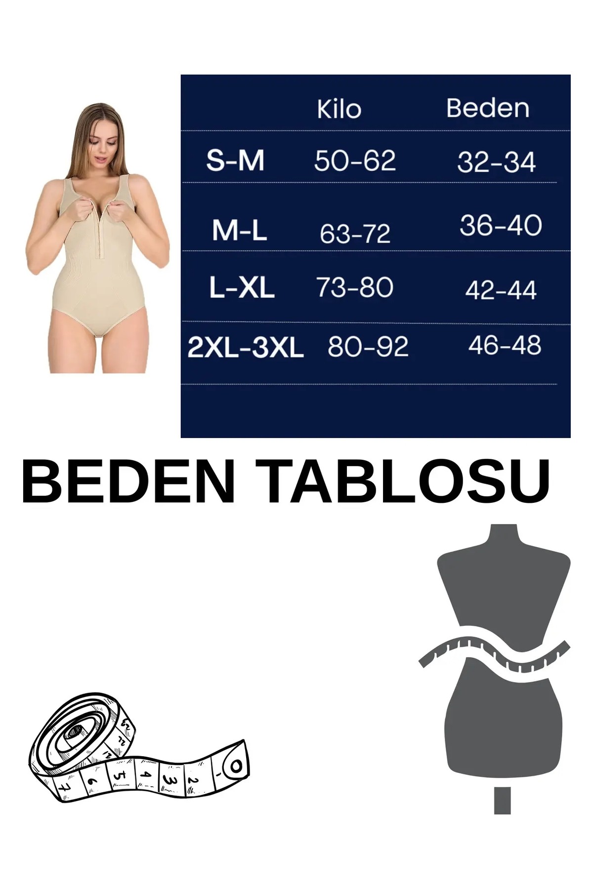 Lüx Wood Kalın Askılı Çıtçıtlı Zayıflatan Toparlayıcı Badi Korse Bej Renk L - XL Kadın Kullanımı İçin görsel 2