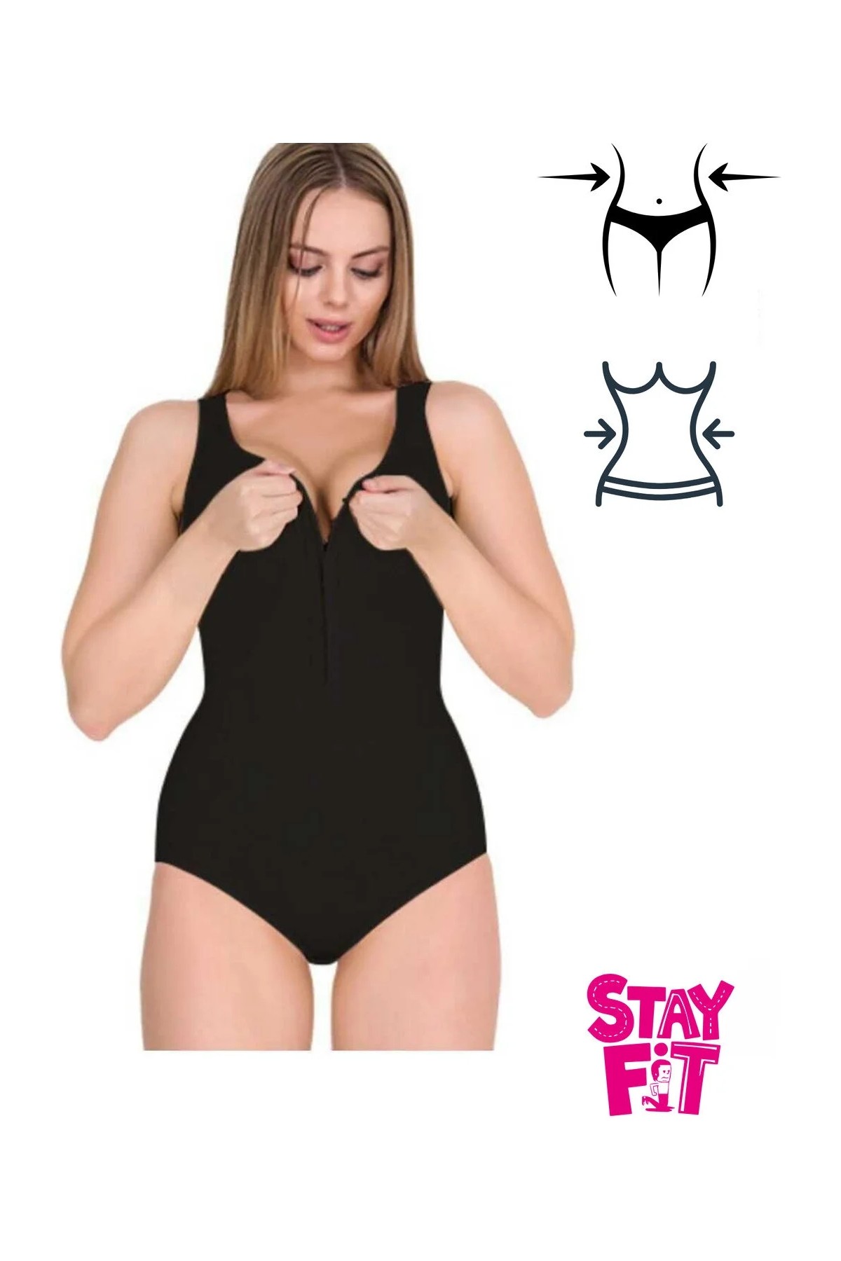Lüx Wood Kalın Askılı Çıtçıtlı Zayıflatan Toparlayıcı Badi Korse Bej Renk L - XL Kadın Kullanımı İçin görsel 3