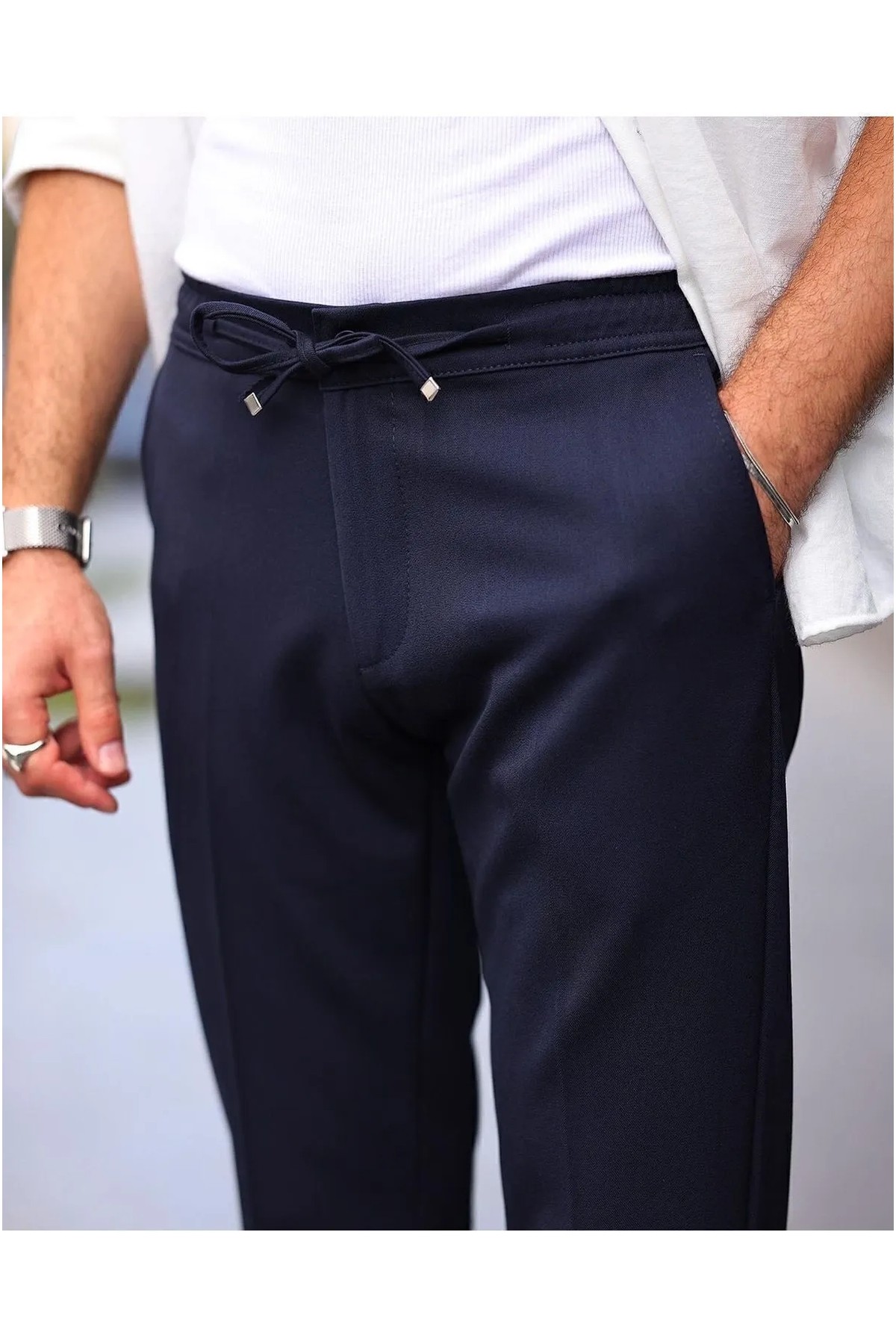 Baselco Kolay Ütülenebilir Slim Fit Kumaş Jogger Pantolon Erkek Düz Desenli Pamuk-Elastan Malzeme görsel 3
