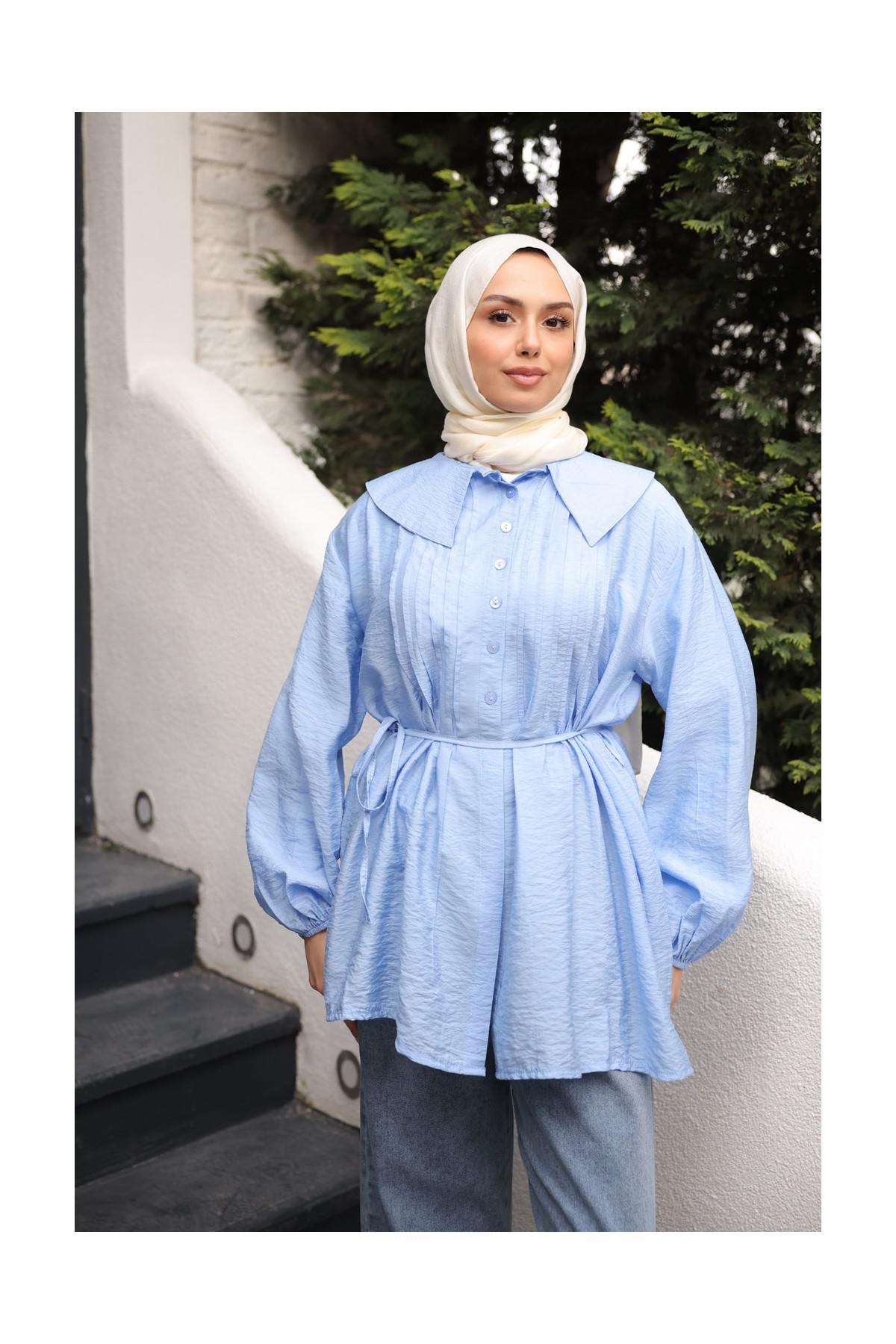 İmaj Butik Bebe Mavi Bebe Yaka Bel Bağlamalı Gömlek