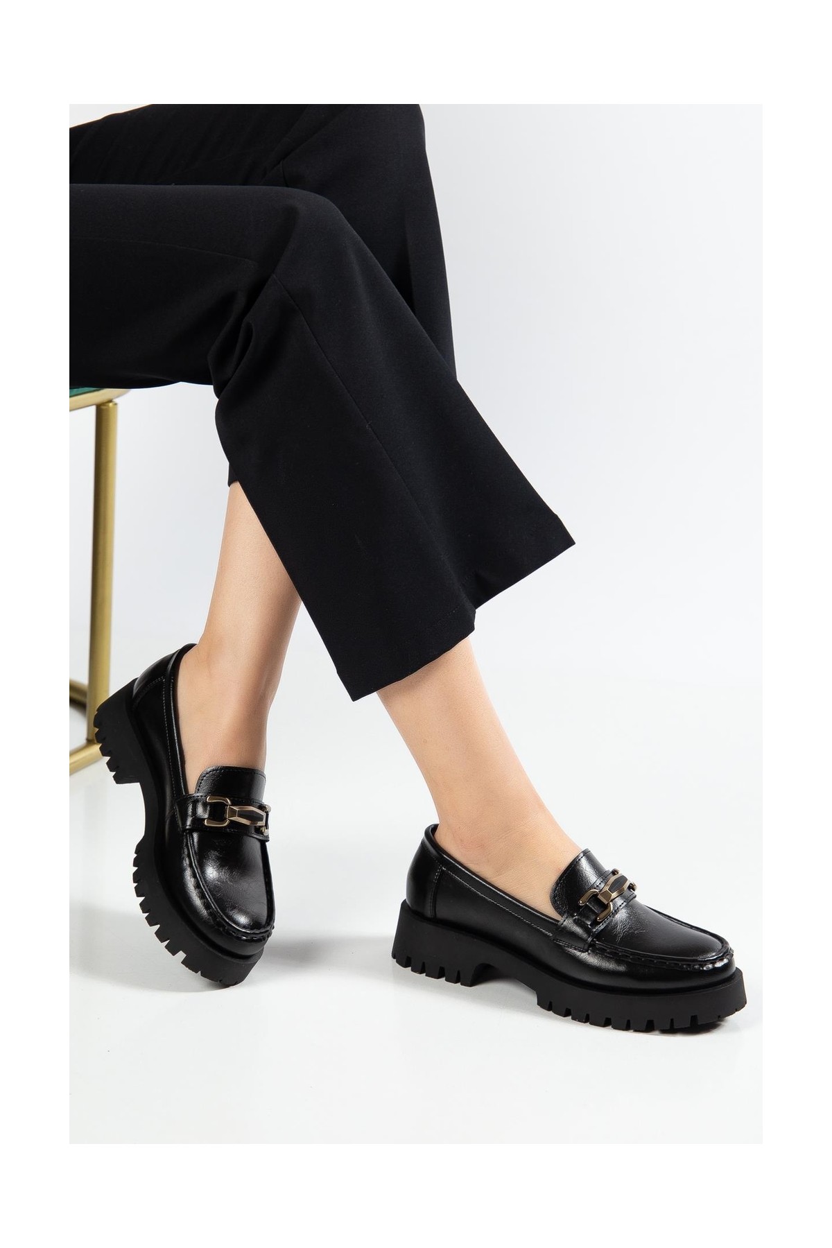 Suins Shoes Suins Premium Renata Model Toka Detaylı Kadın Siyah Ten Loafer Ayakkabı görsel 7