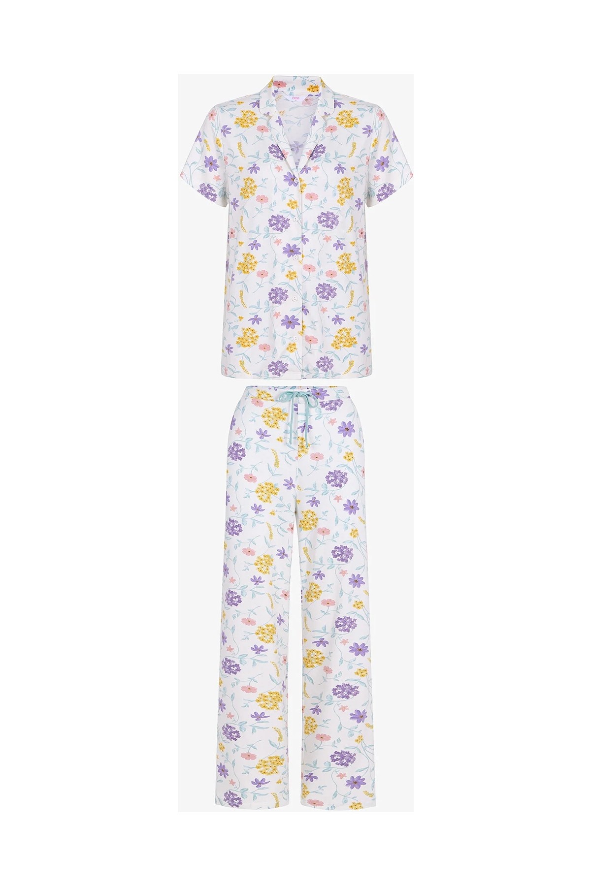 Penti Kırık Beyaz Blossom Çiçekli Kısa Kollu Gömlek Pantolon Pijama Takımı