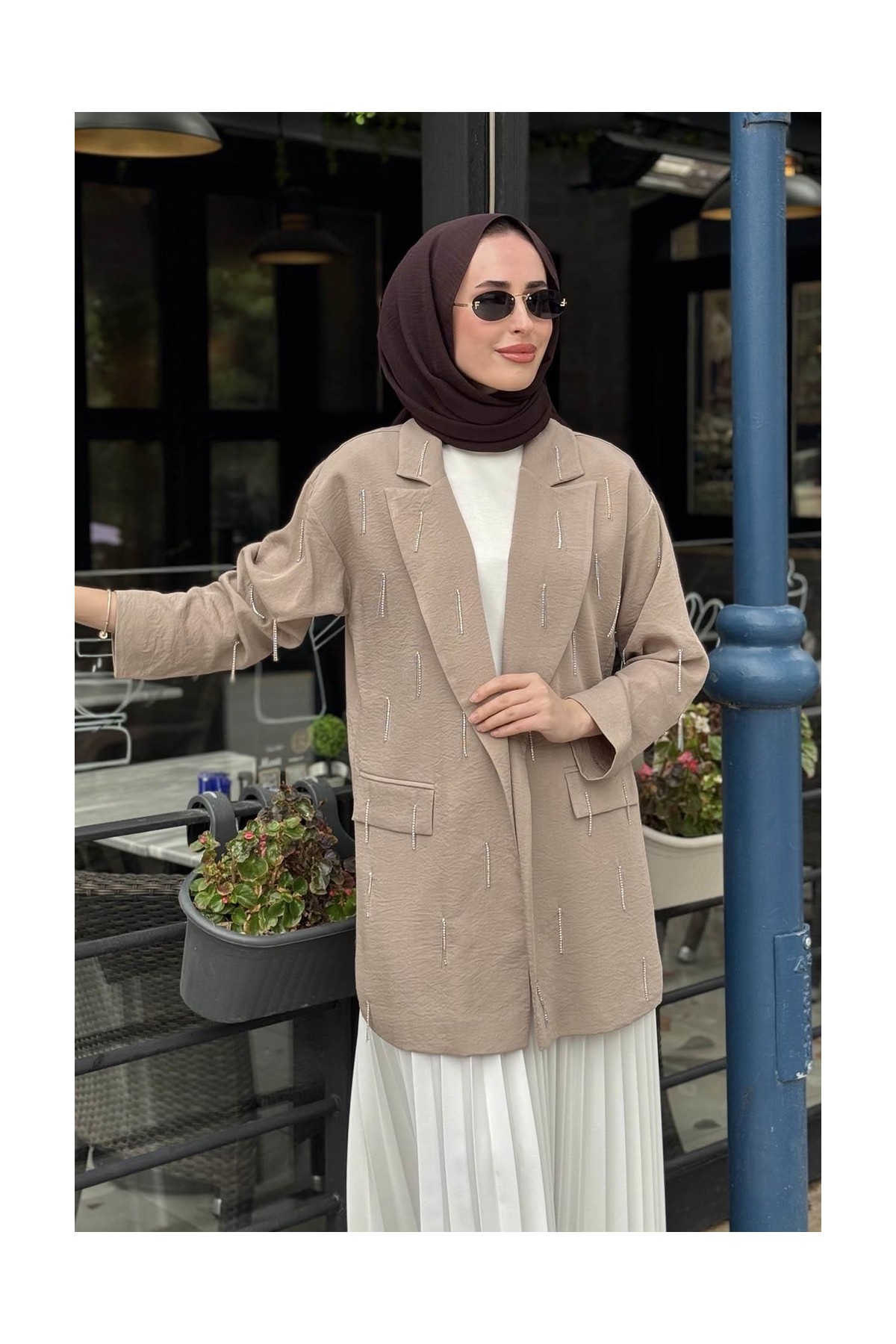 Moodbasic Keten Ceket MB04.79 Vizon görsel 3