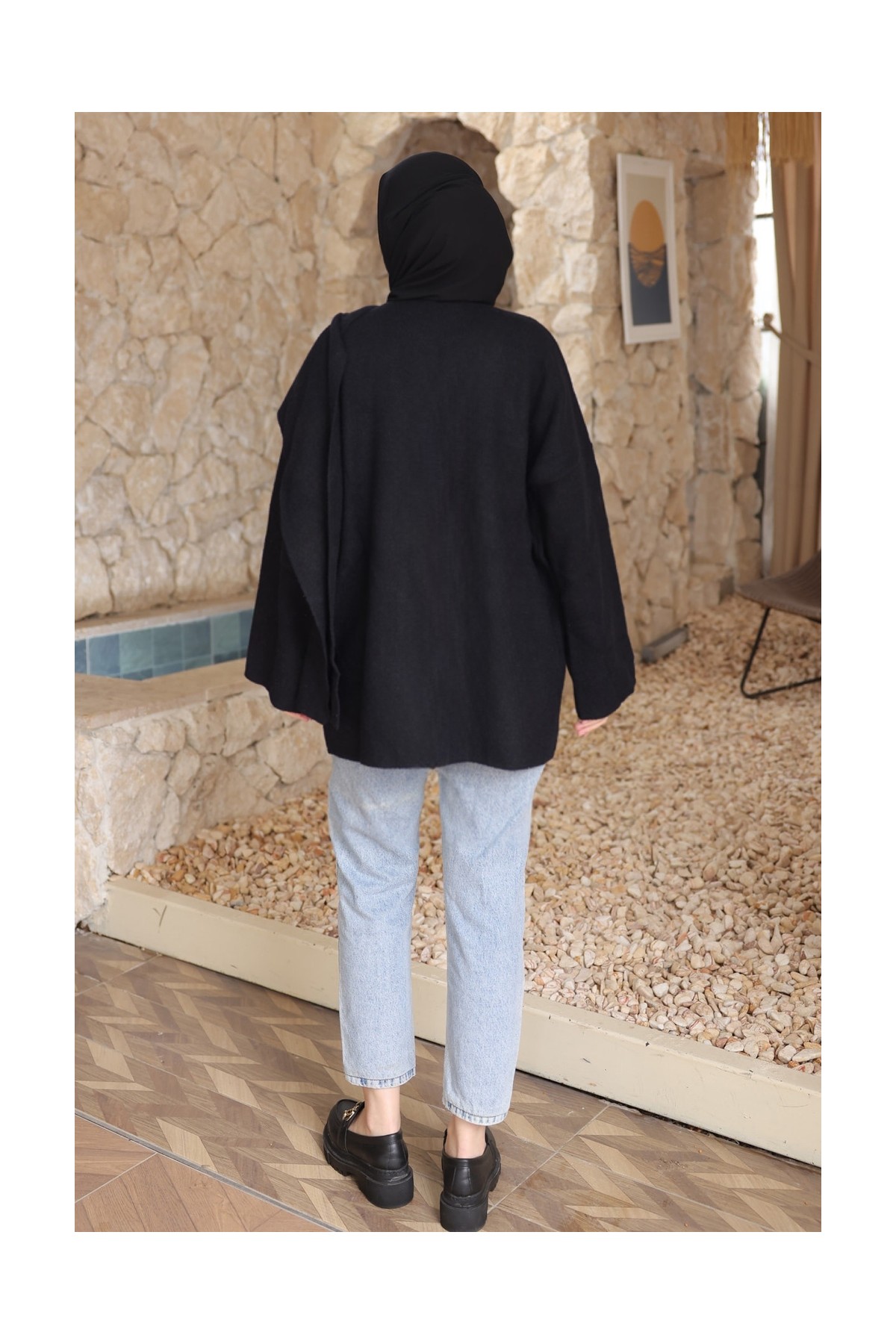 İmaj Butik Bordo Şal Detaylı Düğmeli Angora Hırka görsel 5