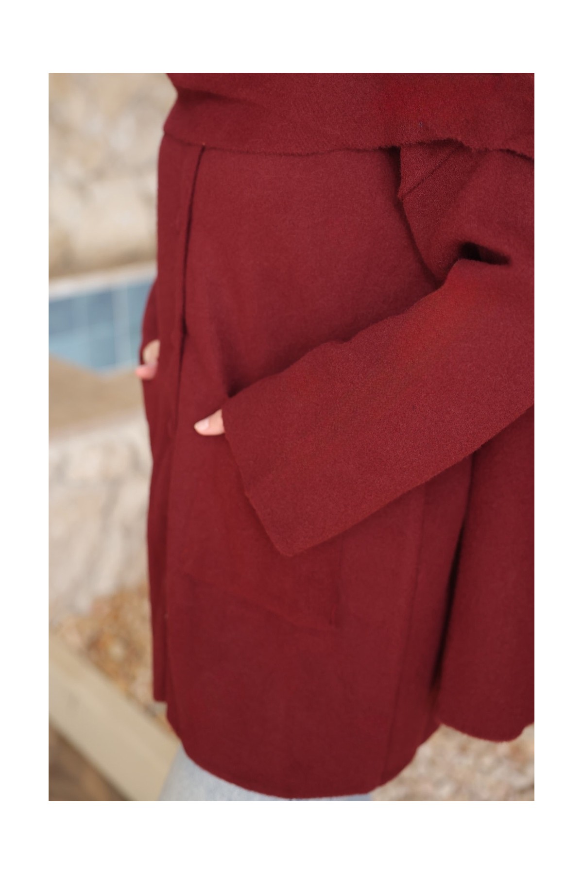İmaj Butik Bordo Şal Detaylı Düğmeli Angora Hırka görsel 8