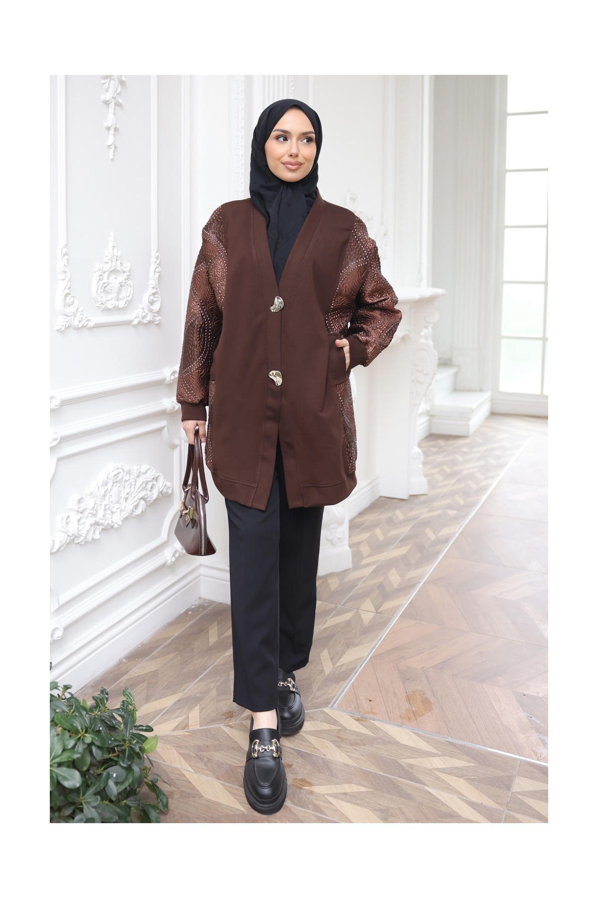 İmaj Butik Kahverengi Garnili Hırka görsel 7