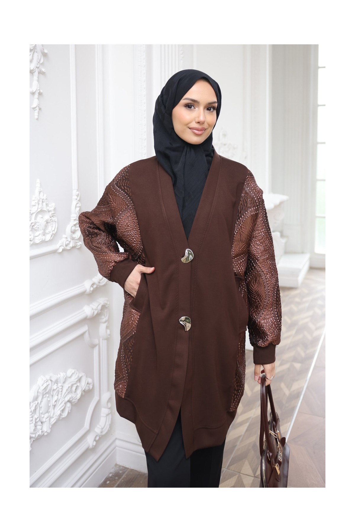 İmaj Butik Kahverengi Garnili Hırka görsel 8