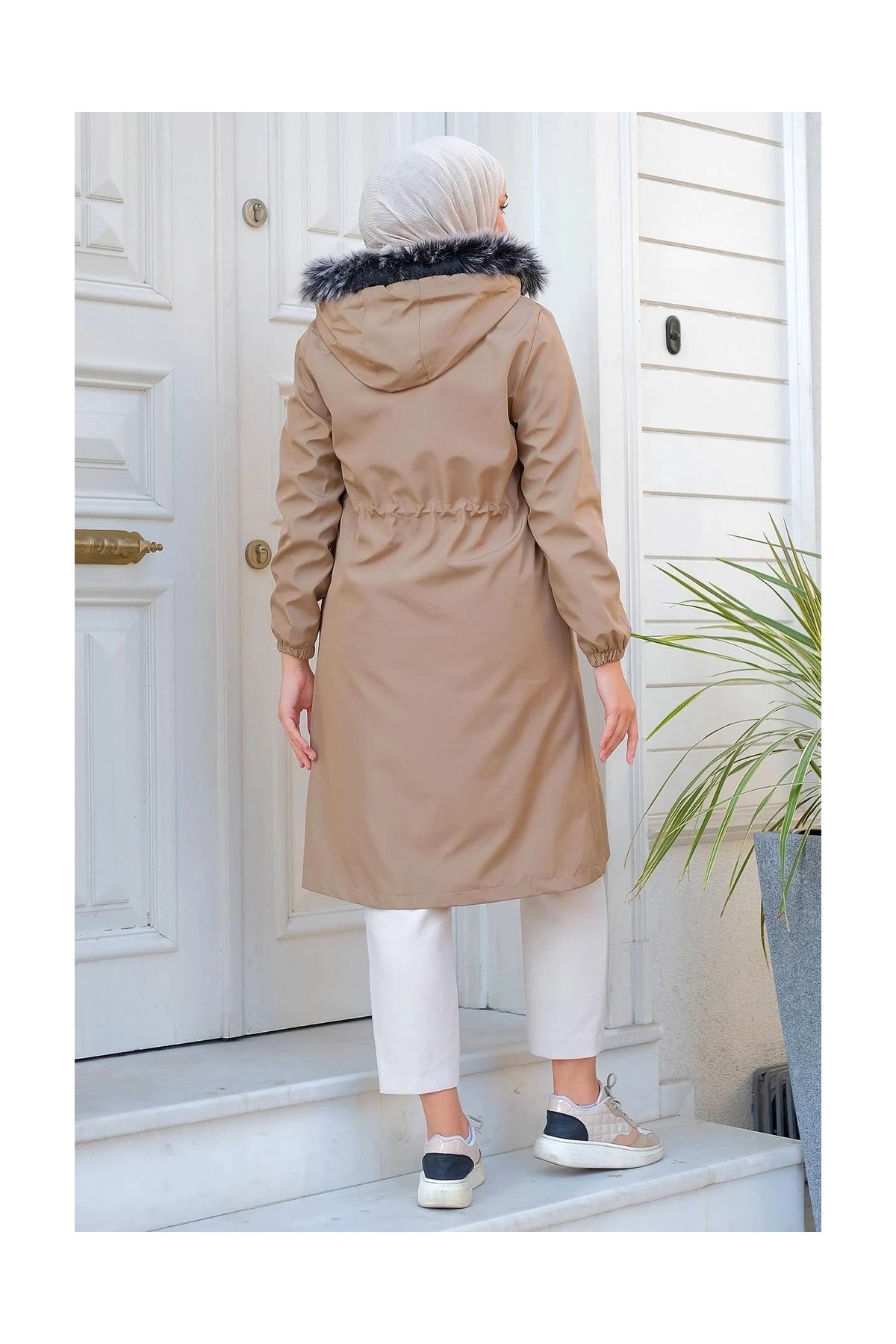 Hafsa Mina Süs Cepli İçi Peluş Mont Vizon HM2295 görsel 6