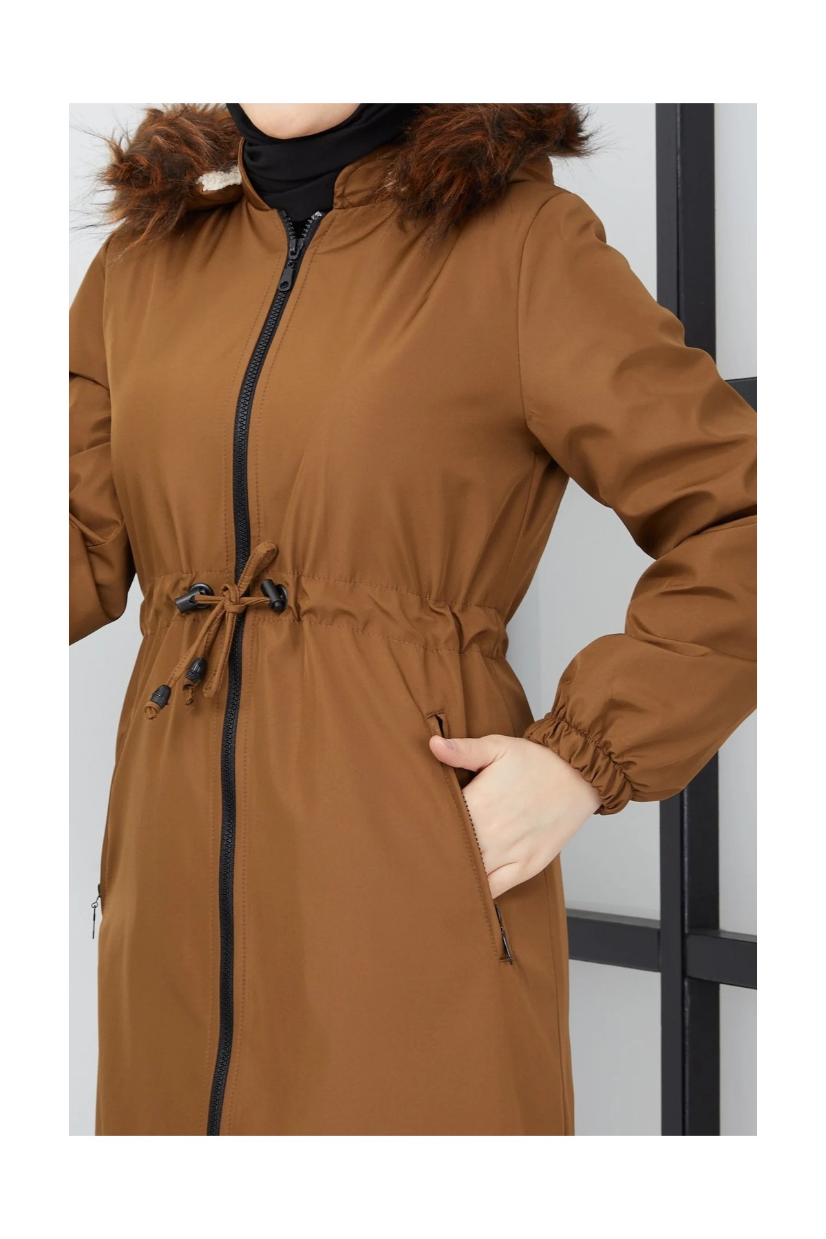 Hafsa Mina Beli Bağcıklı Mont Taba görsel 6