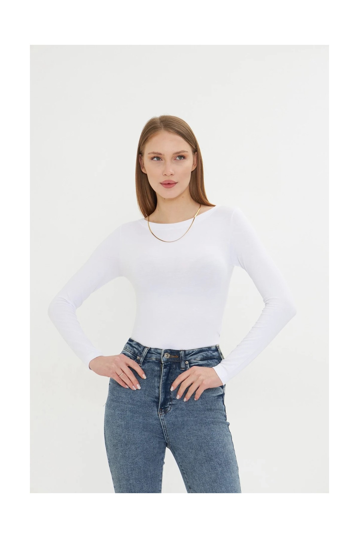 Irmak Kerekli Kadın Kayık Yaka Basic Uzun Kollu Body Likralı Bluz Viskon Body 160 Siyah