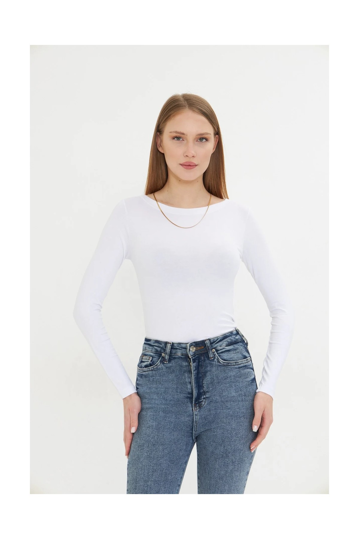 Irmak Kerekli Kadın Kayık Yaka Basic Uzun Kollu Body Likralı Bluz Viskon Body 160 Siyah görsel 4
