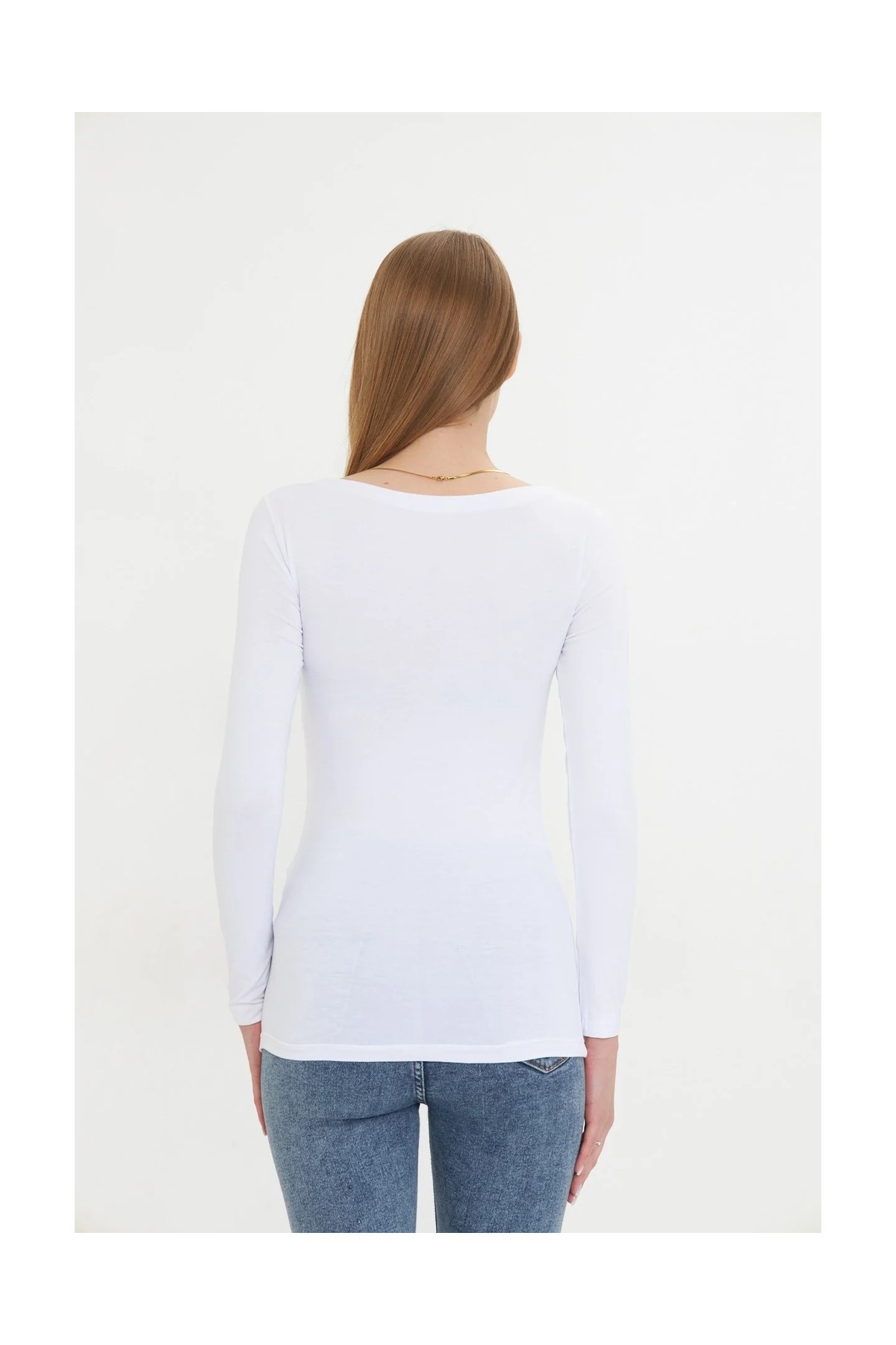 Irmak Kerekli Kadın Kayık Yaka Basic Uzun Kollu Body Likralı Bluz Viskon Body 160 Siyah görsel 5