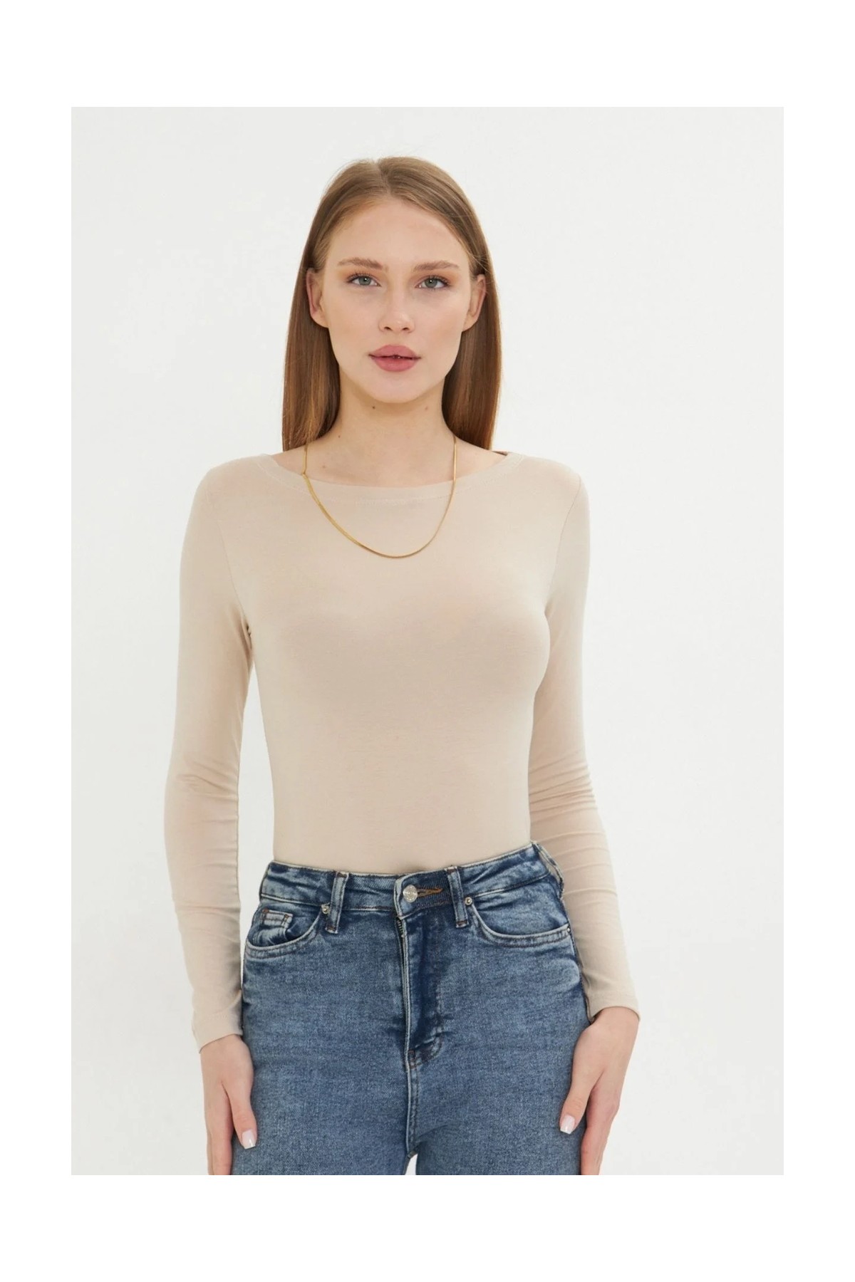 Irmak Kerekli Kadın Kayık Yaka Basic Uzun Kollu Body Likralı Bluz Viskon Body 160 Siyah görsel 6